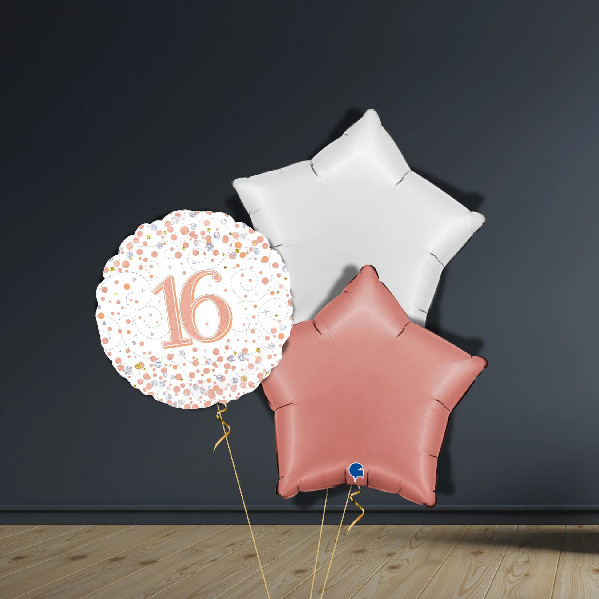 16th Birthday Balloon Package | Rose Gold Stars & Helium