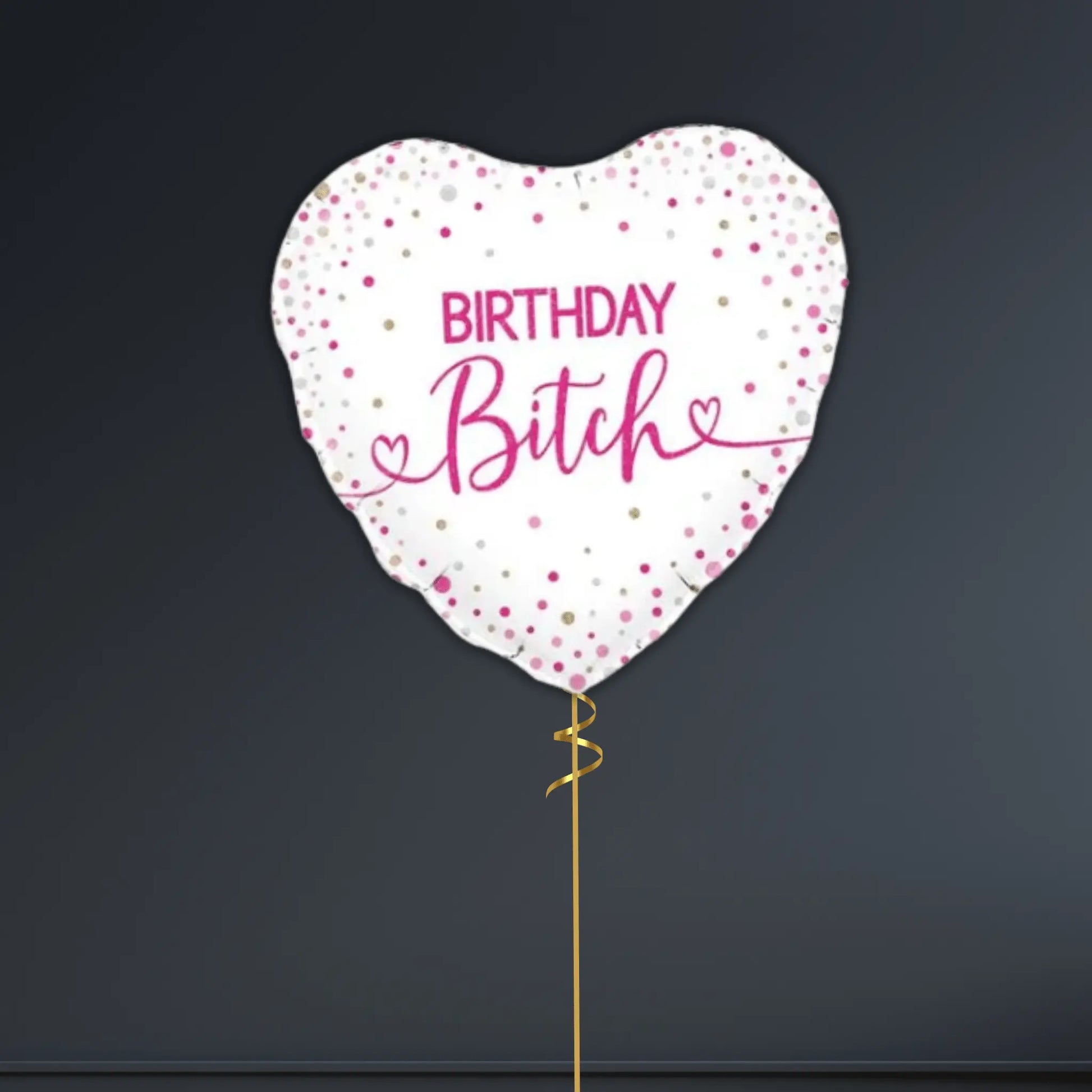 💖 18" Birthday Bitch Holographic Heart Balloon Bouquet – Helium-Filled 🎈