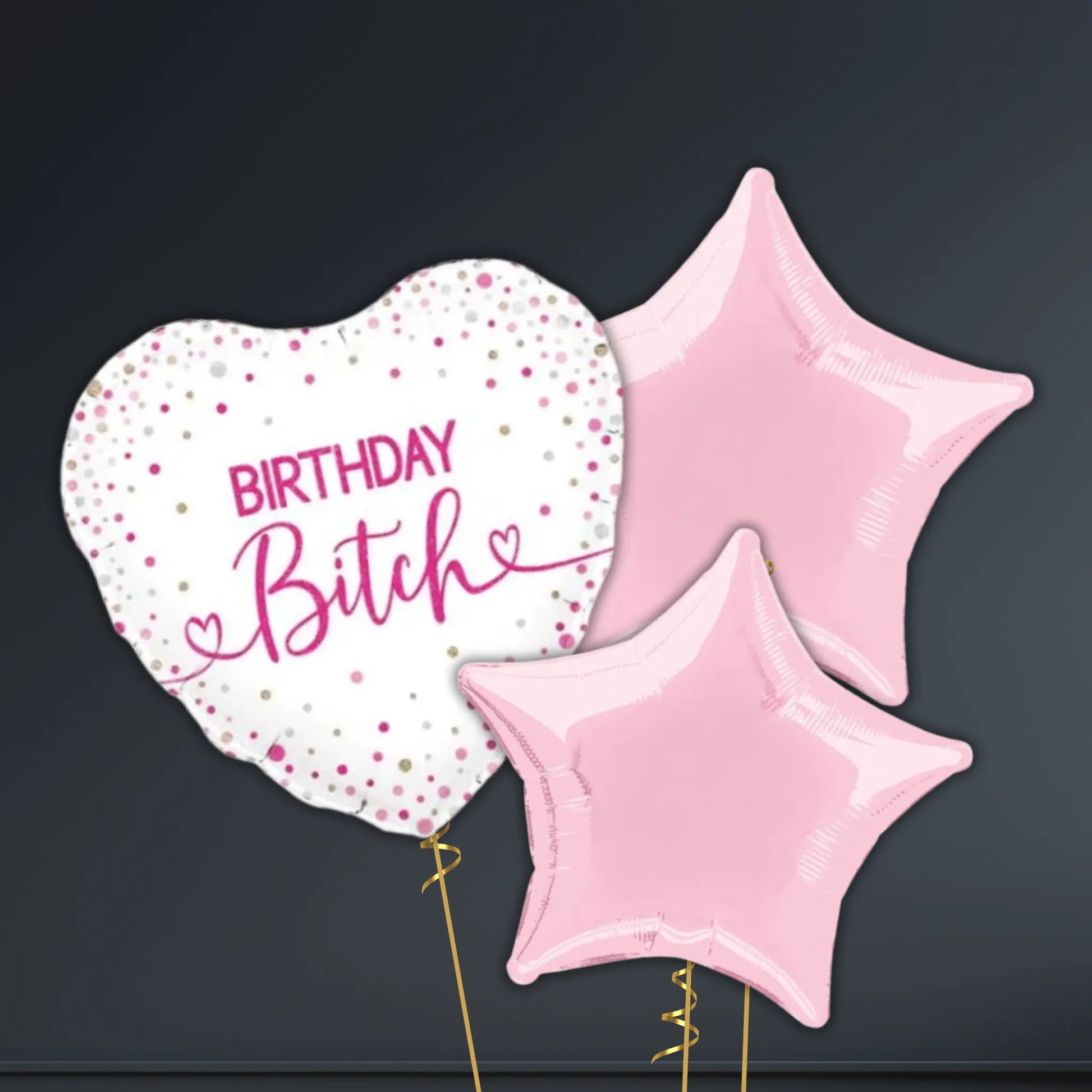 💖 18" Birthday Bitch Holographic Heart Balloon Bouquet – Helium-Filled 🎈