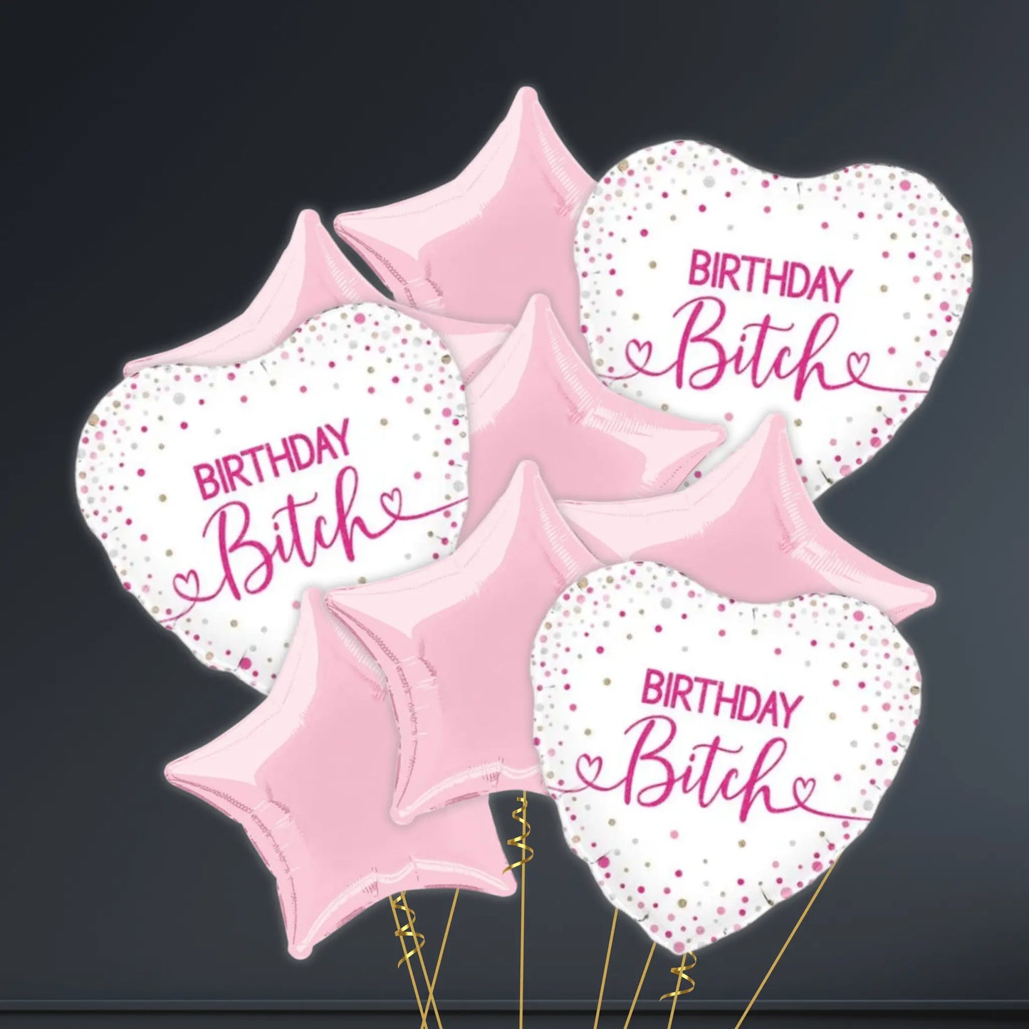 18 - inch Birthday Bitch Holographic Heart Balloon Bouquet - Helium Ready | The Party Hut