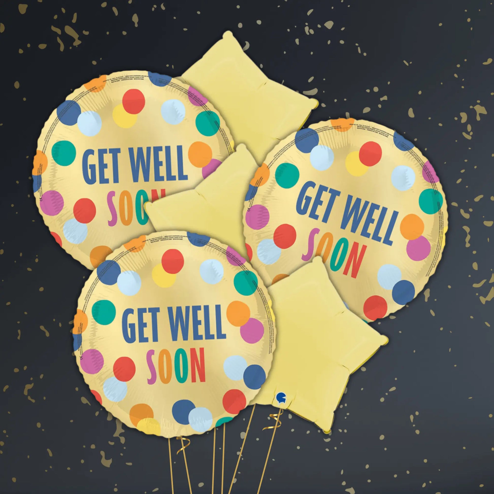 🌈 18" Get Well Soon Polka Dots Foil Balloon – Cheerful Balloon Package 🎈✨