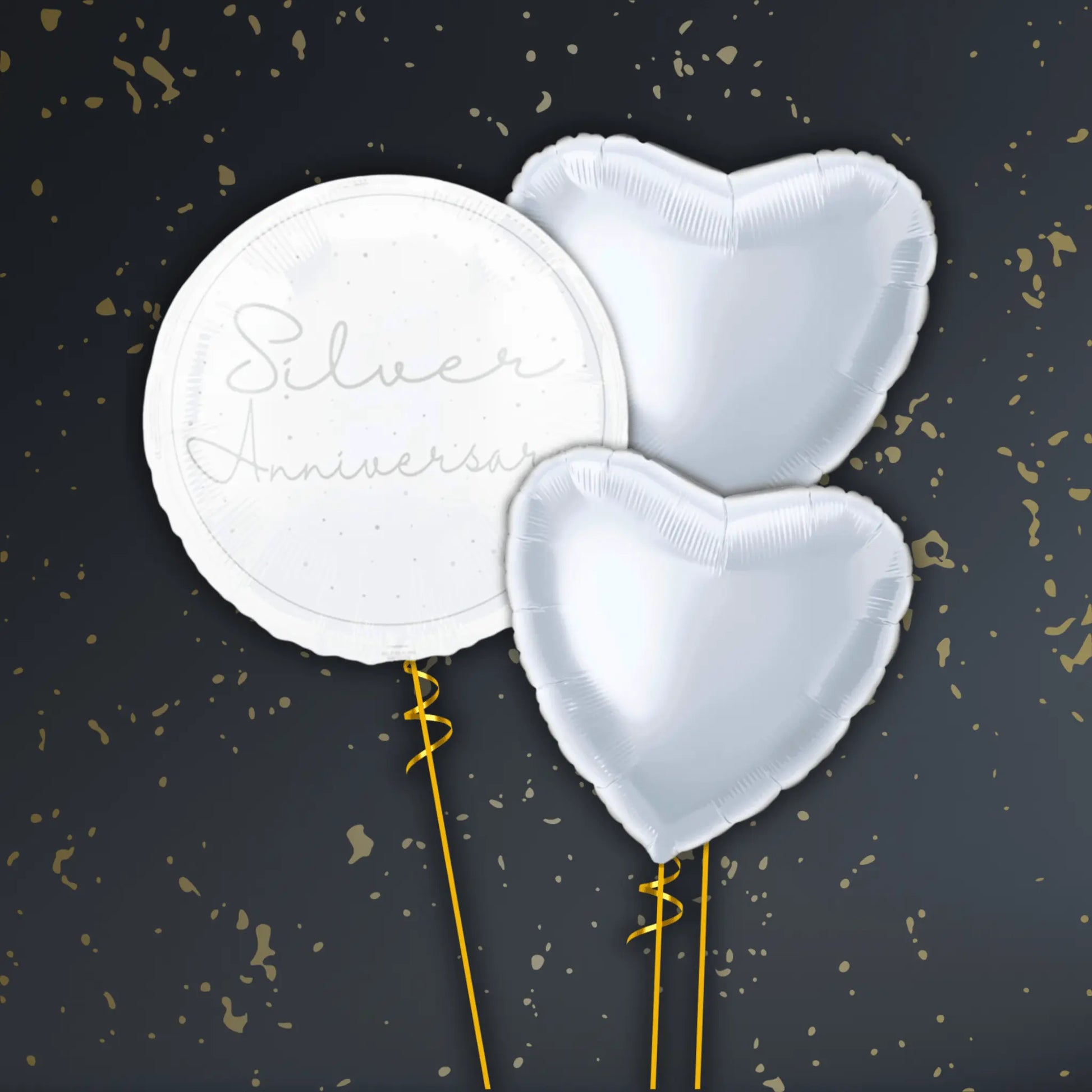 18" Happy Silver Anniversary Script Foil Balloon – Single or Bouquet (3, 6, 9 Balloons)