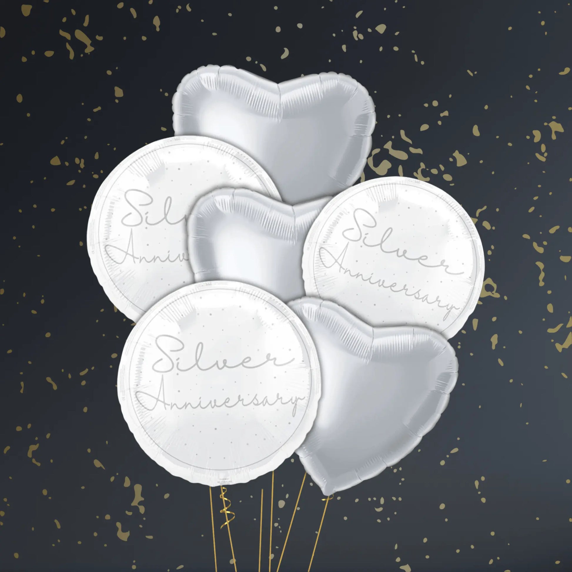 18" Happy Silver Anniversary Script Foil Balloon – Single or Bouquet (3, 6, 9 Balloons)
