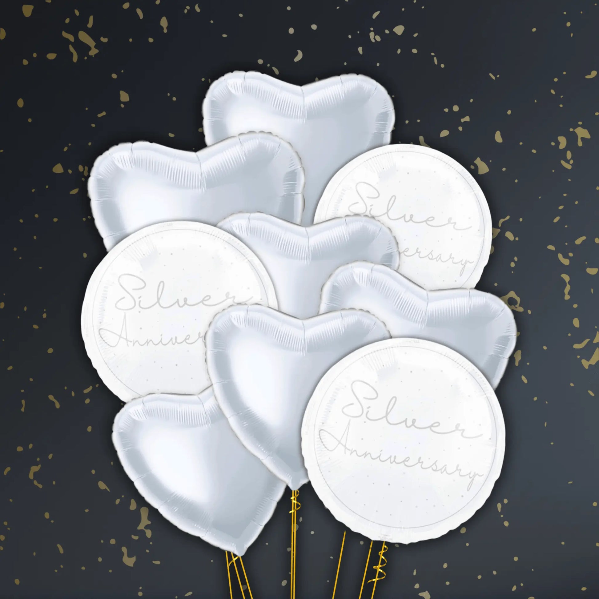 18" Happy Silver Anniversary Script Foil Balloon – Single or Bouquet (3, 6, 9 Balloons)