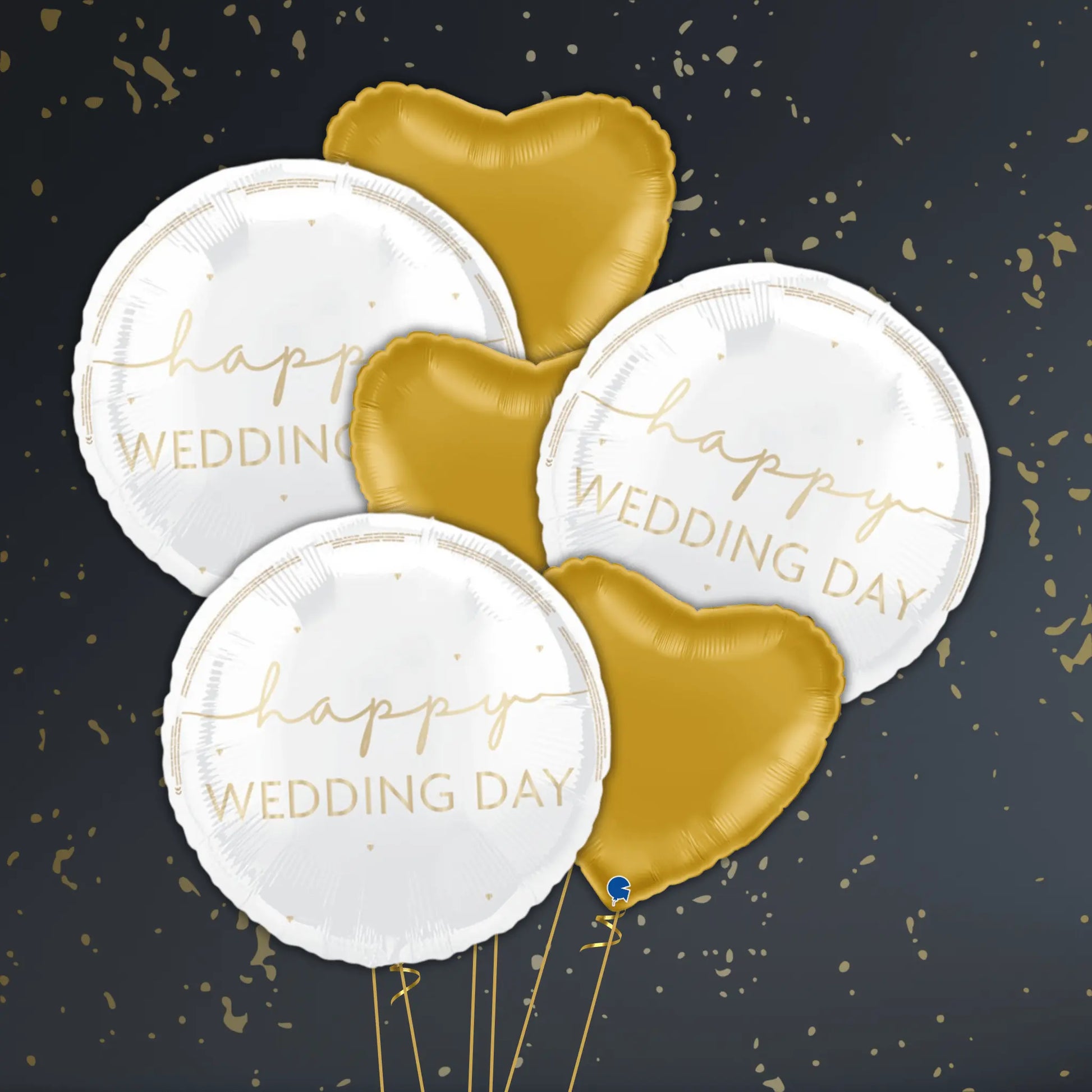💍 18" Happy Wedding Day Gold Script Foil Balloon – Elegant Wedding Balloon Package 🎈✨