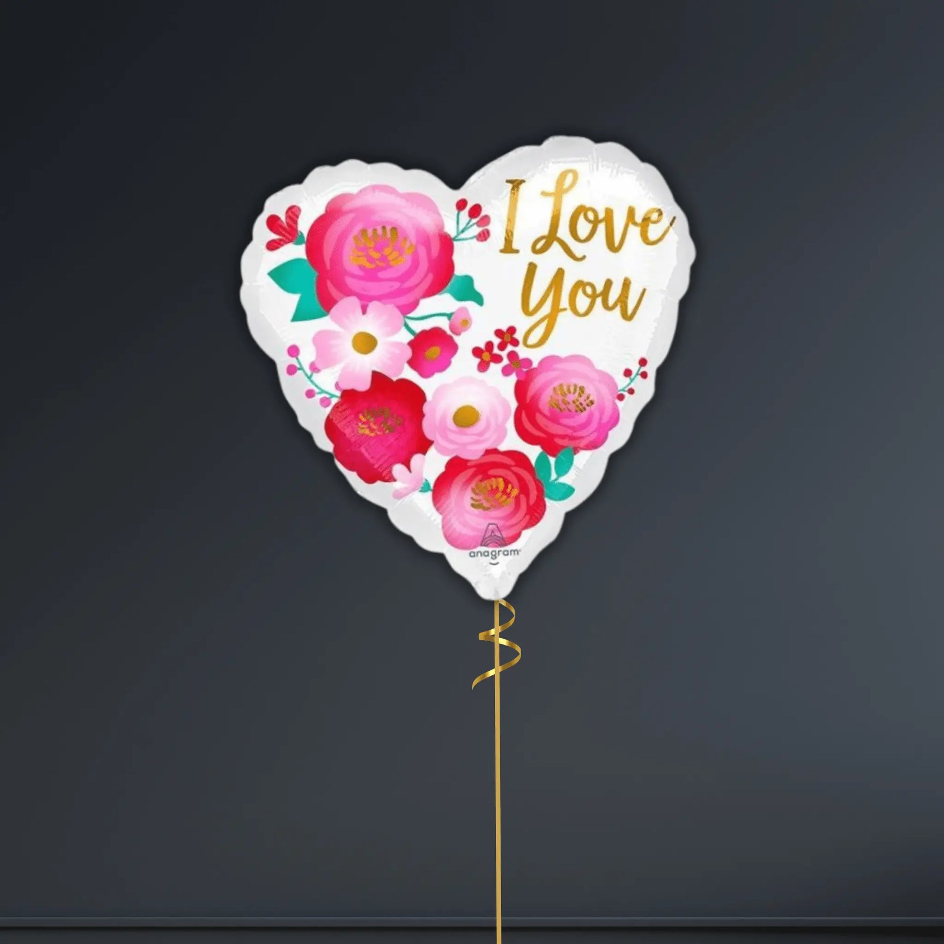I Love You Floral Heart Helium-Filled Foil Balloon
