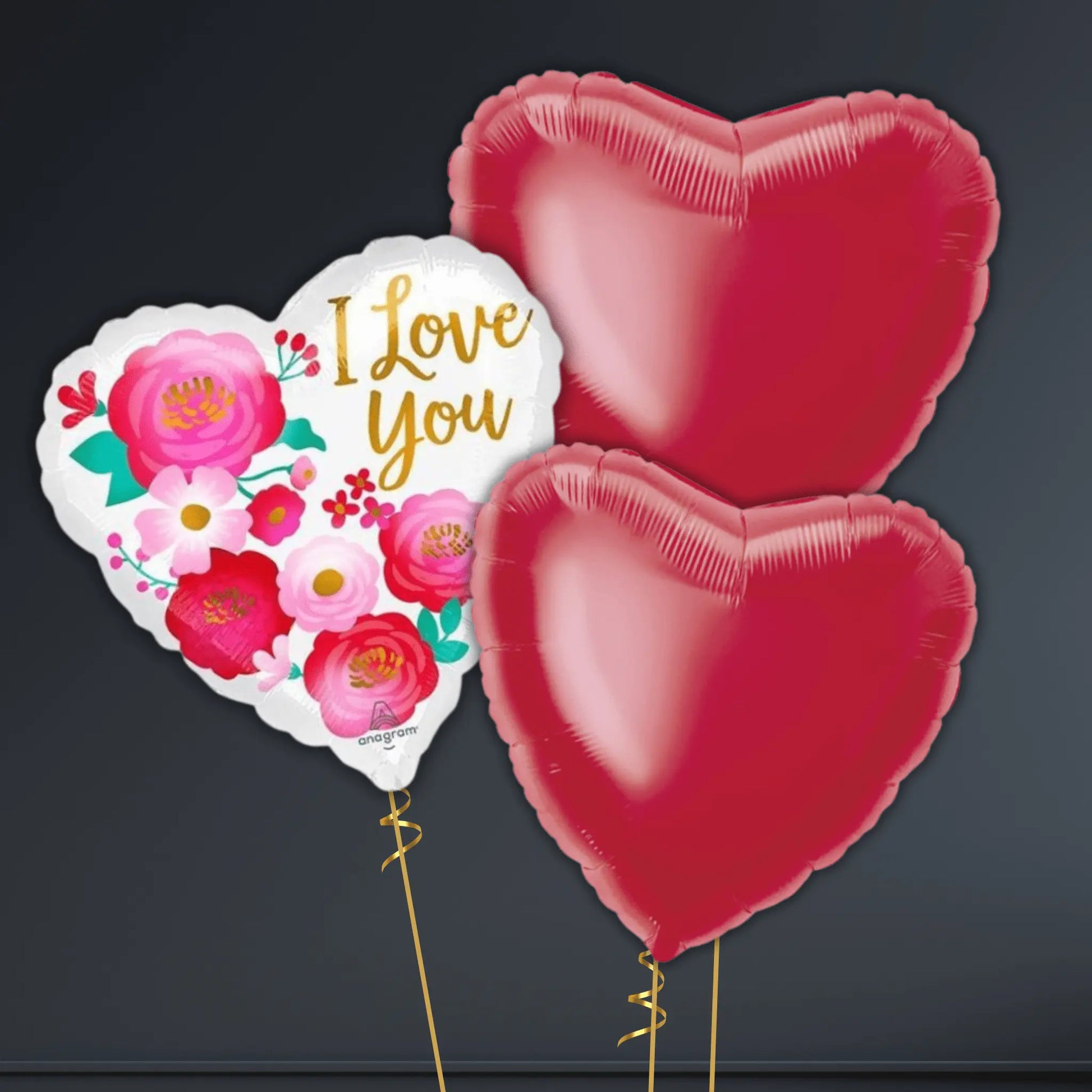 I Love You Floral Heart Helium-Filled Foil Balloon