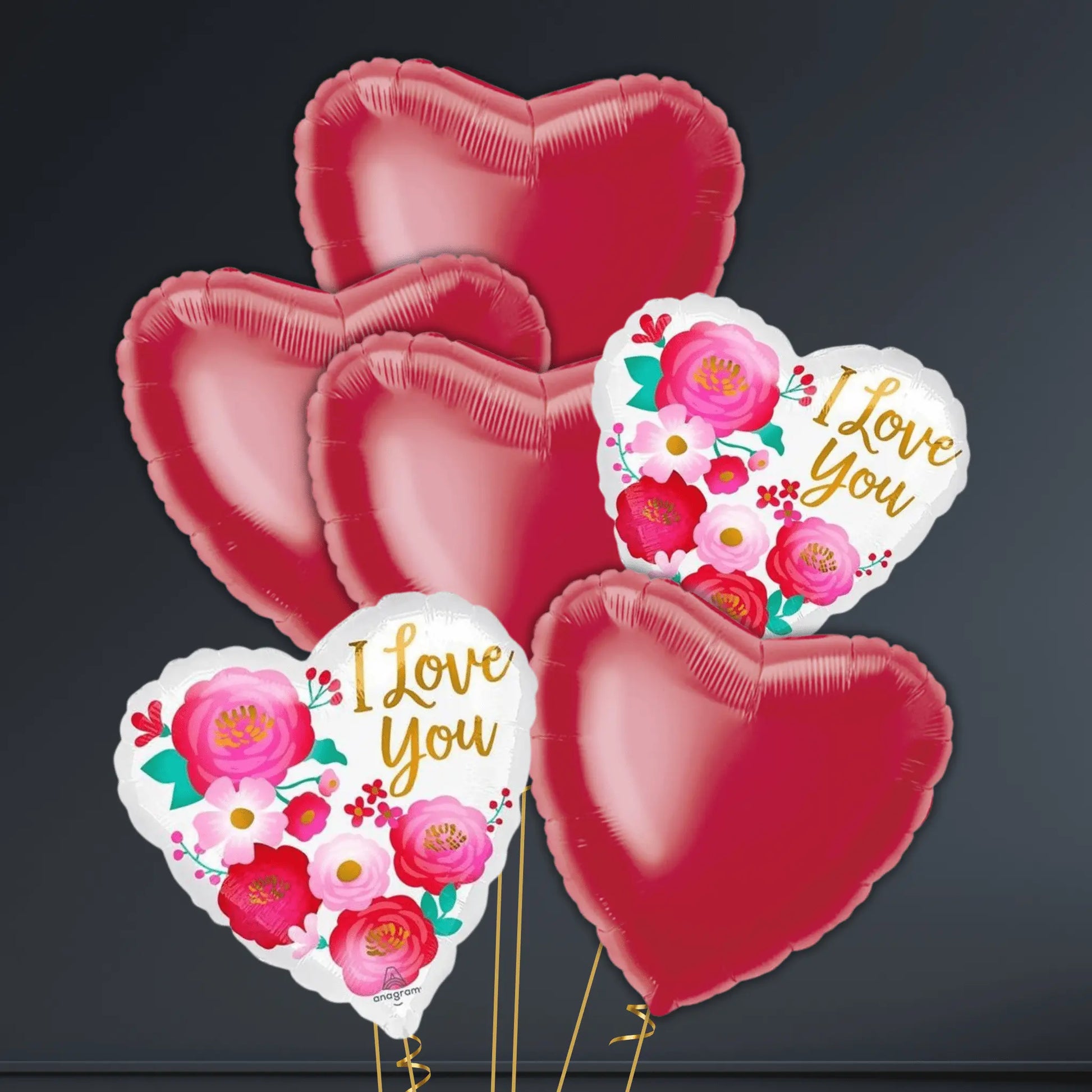 I Love You Floral Heart Helium-Filled Foil Balloon