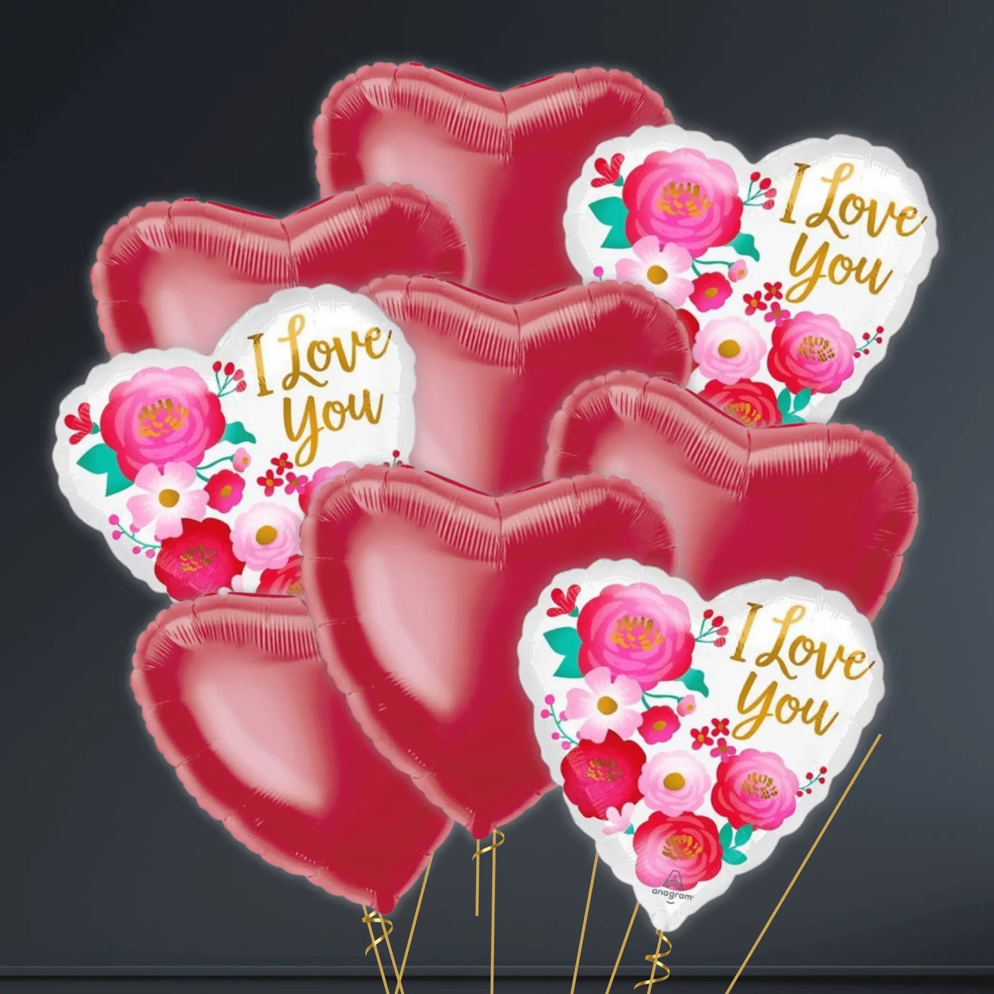 I Love You Floral Heart Foil Balloon - Single or Bouquet Options | The Party Hut