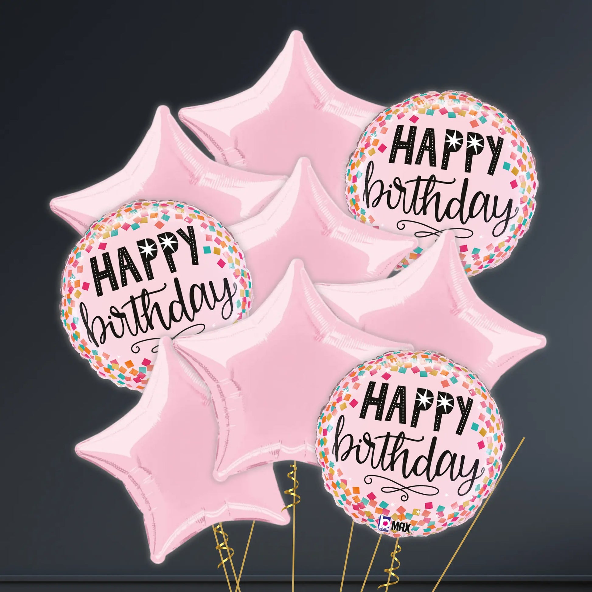 🎈 18" Pink Confetti Happy Birthday Balloon – Helium-Filled & Delivered 🎉