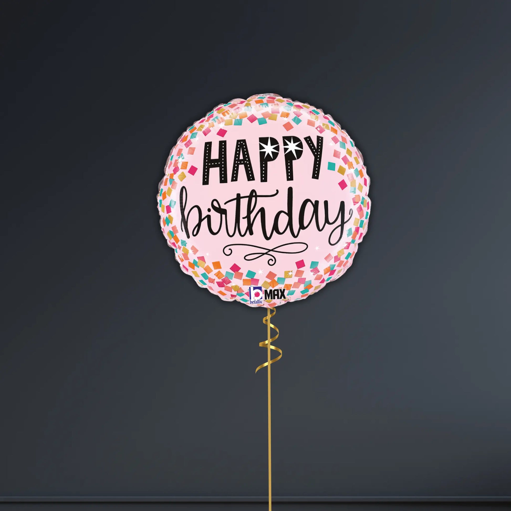 🎈 18" Pink Confetti Happy Birthday Balloon – Helium-Filled & Delivered 🎉