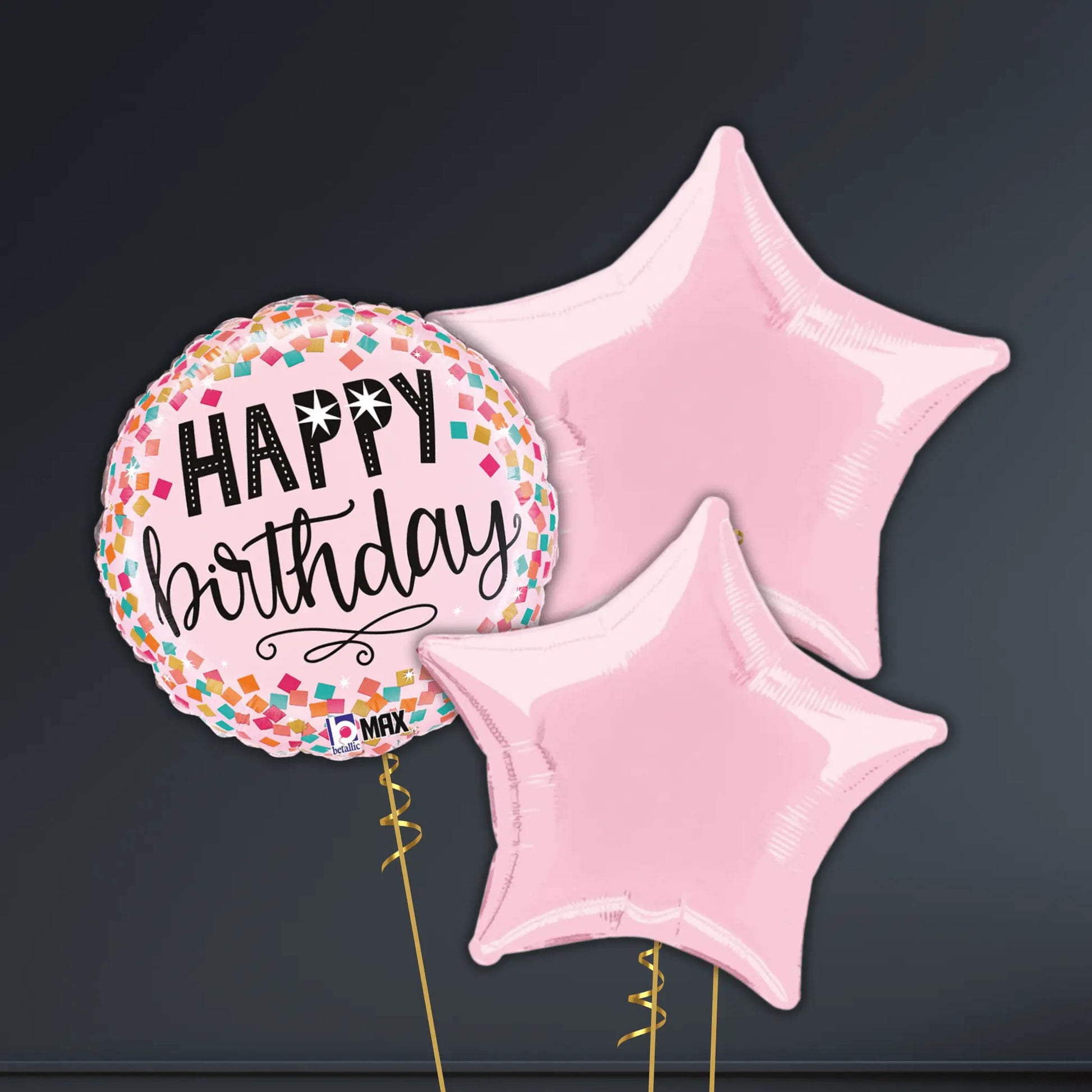 🎈 18" Pink Confetti Happy Birthday Balloon – Helium-Filled & Delivered 🎉