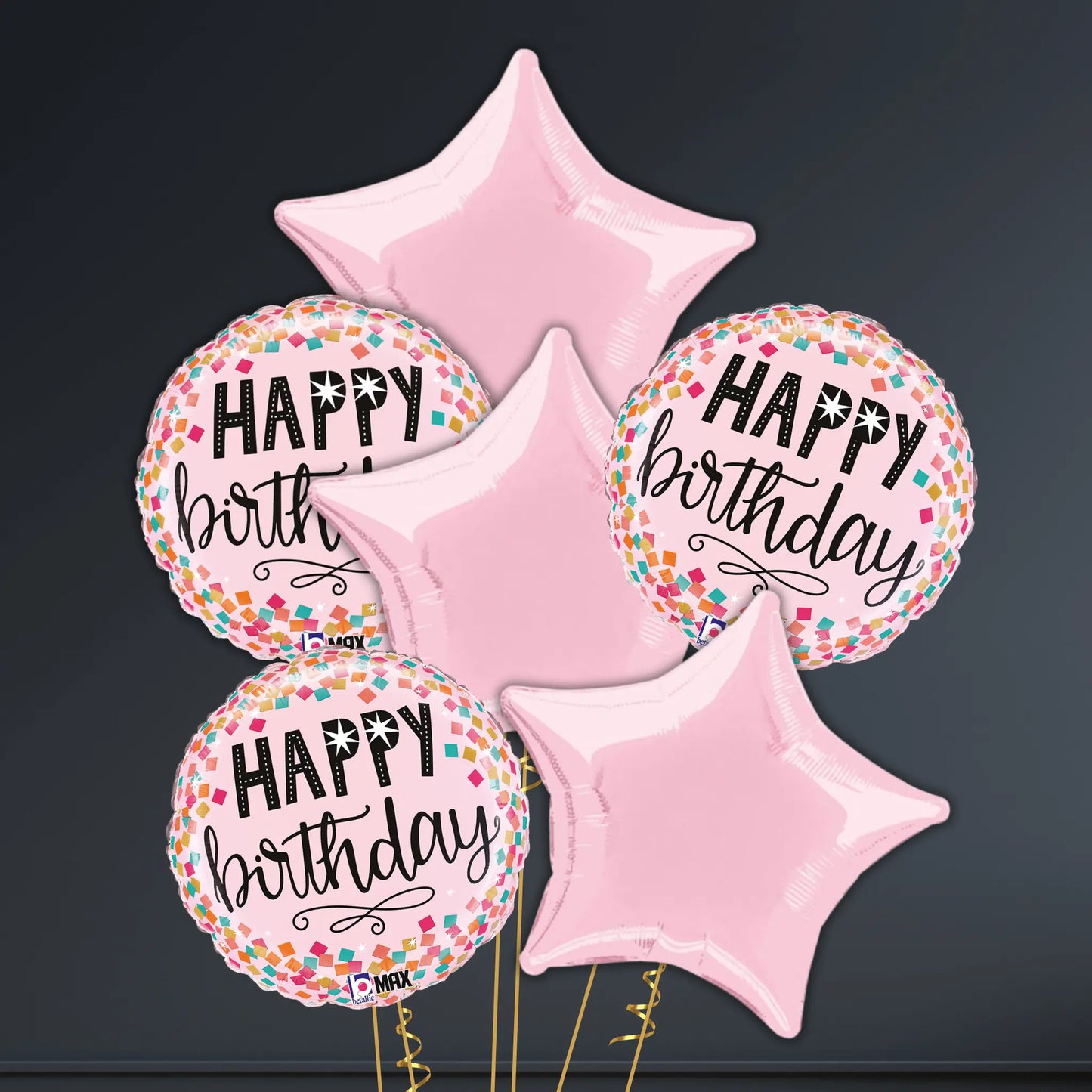 18" Pink Confetti Happy Birthday Balloon - Single or Bouquet Options | The Party Hut