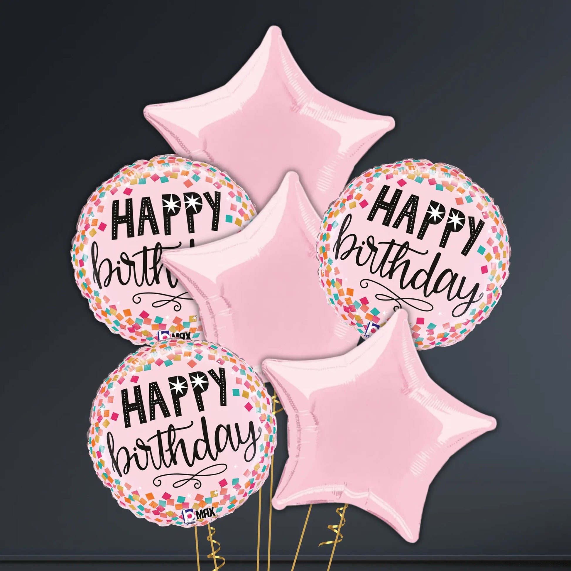 🎈 18" Pink Confetti Happy Birthday Balloon – Helium-Filled & Delivered 🎉