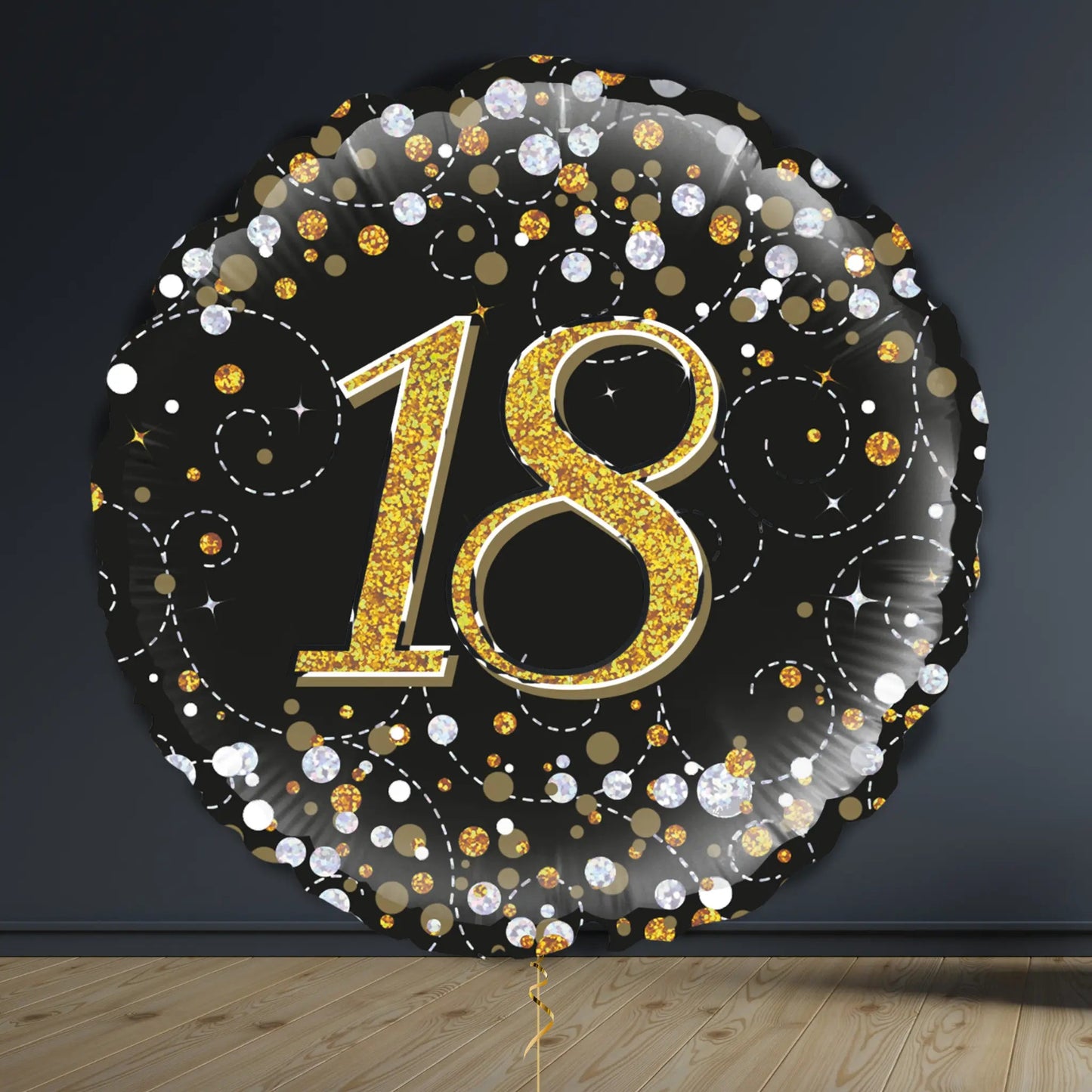 18th Birthday Balloon Package | Black & Gold Hearts, Helium | The Party Hut Cheltenham
