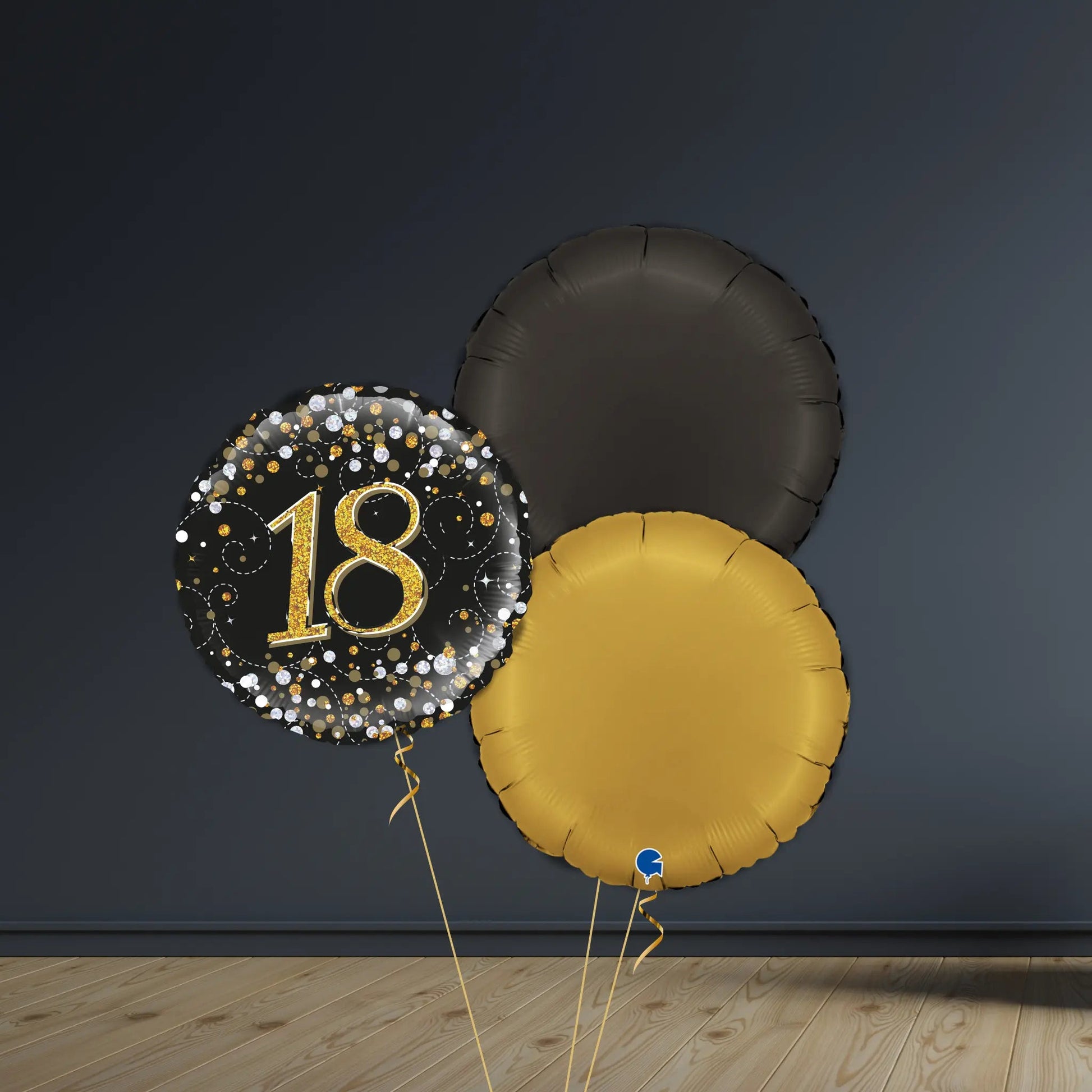 18th Birthday Balloon Package | Black & Gold Rounds, Helium