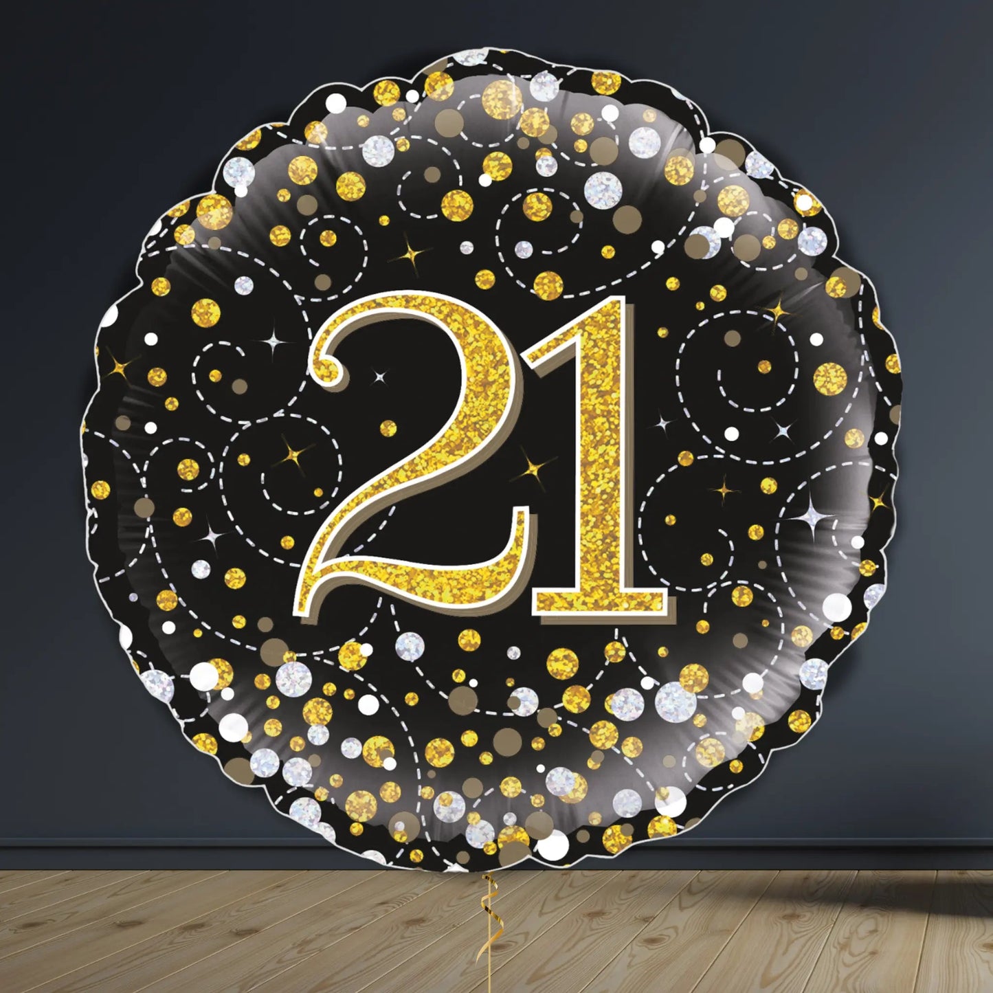 21st Birthday Balloon Package | Black & Gold Hearts, Helium | The Party Hut Cheltenham