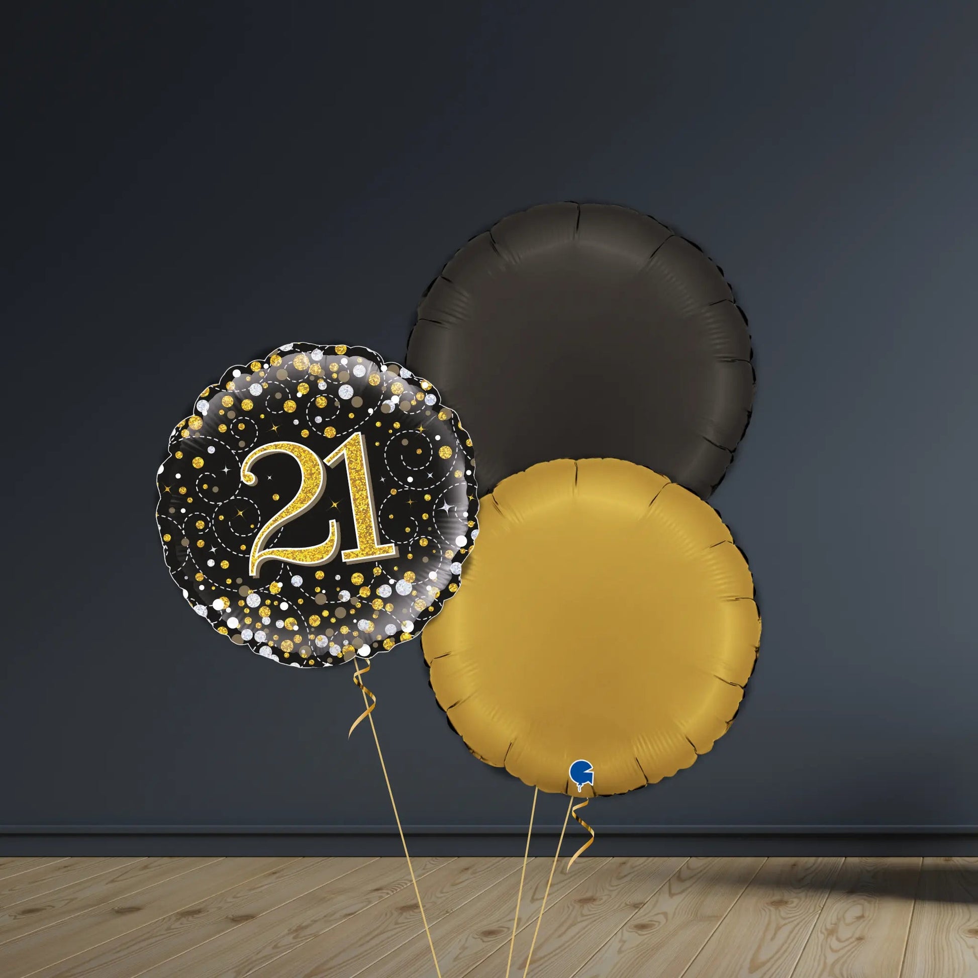 21st Birthday Balloon Package | Black & Gold Rounds, Helium