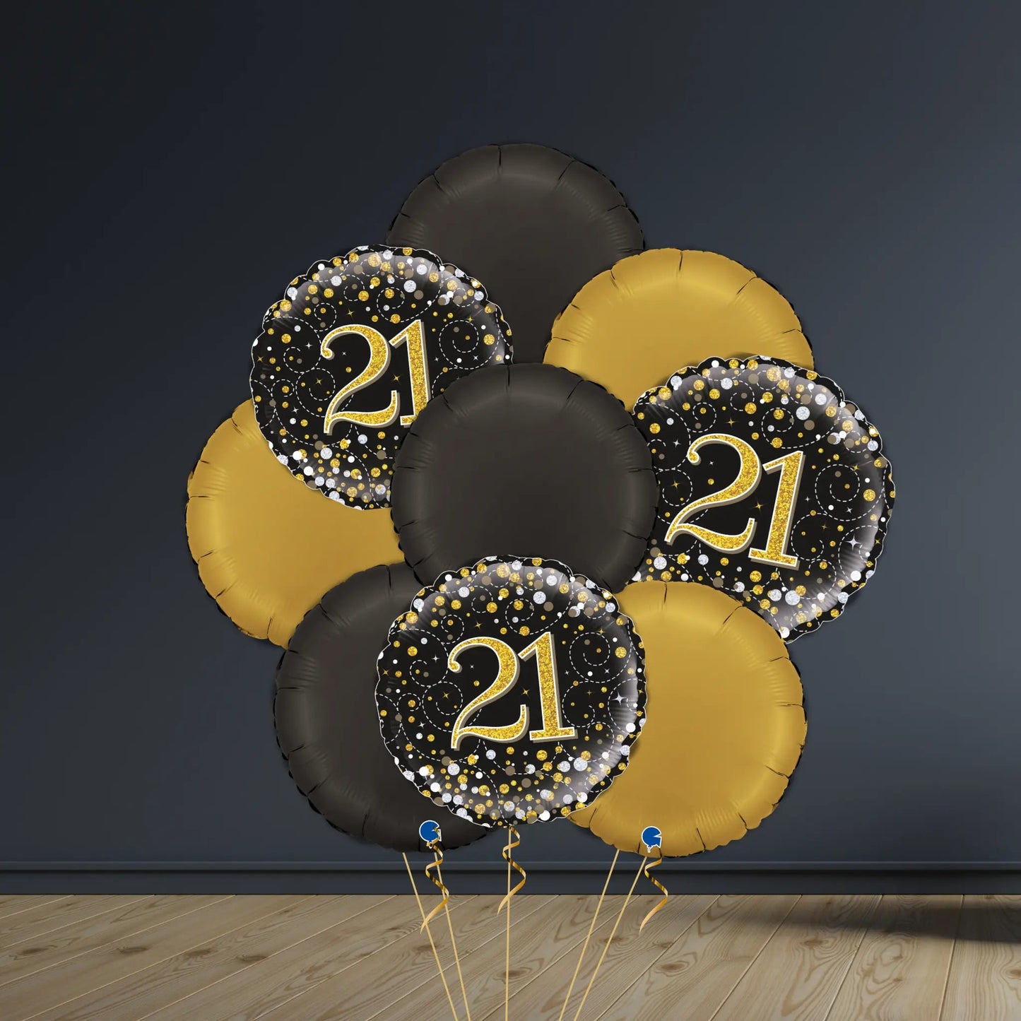 21st Birthday Balloon Package | Black & Gold Rounds, Helium | The Party Hut Cheltenham
