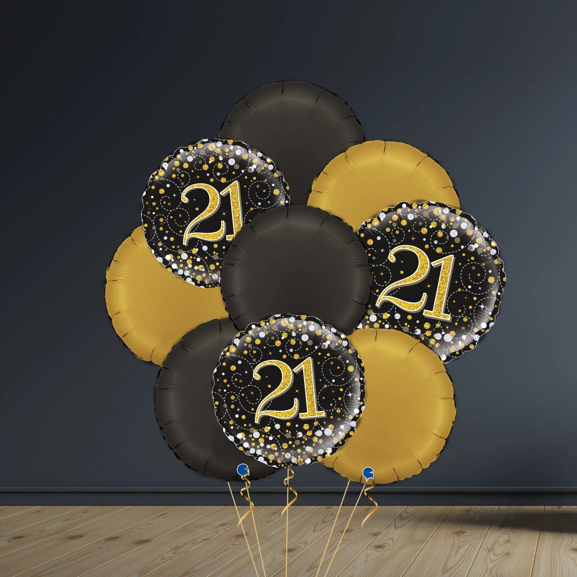 21st Birthday Balloon Package | Black & Gold Rounds, Helium