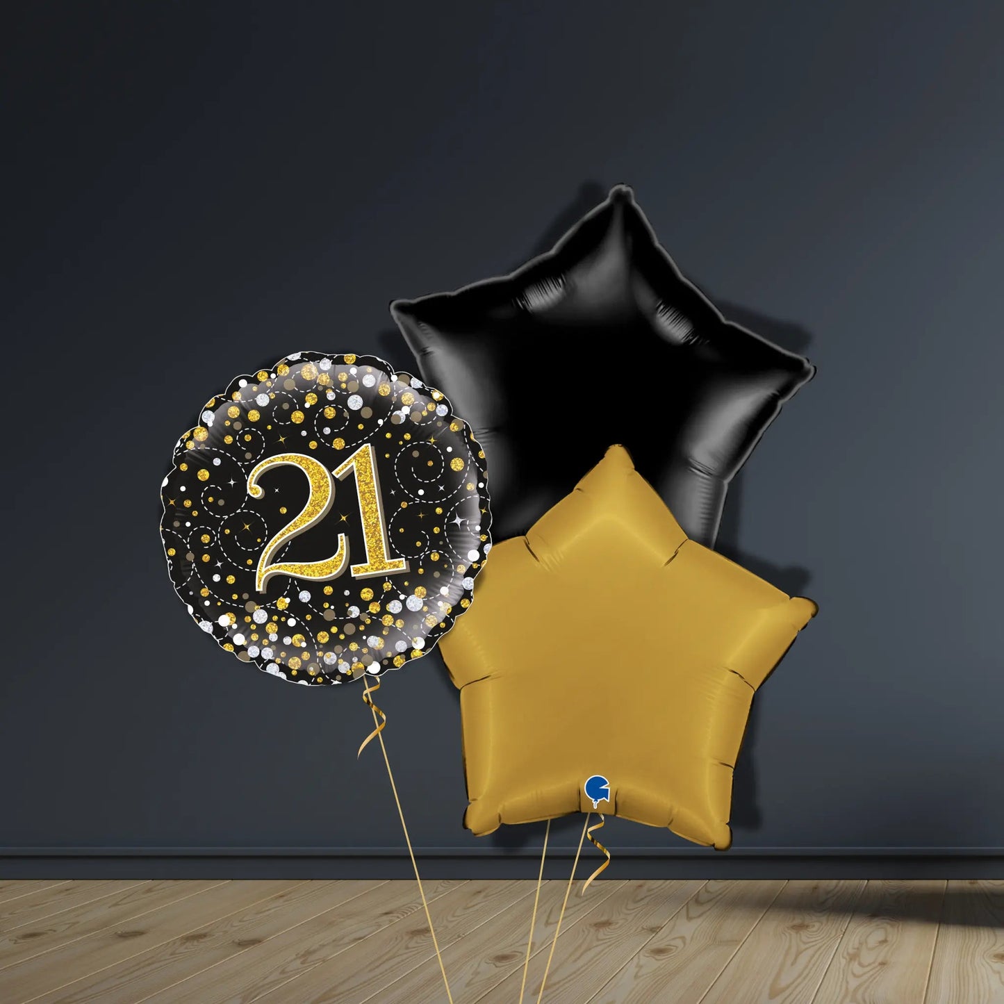 21st Birthday Balloon Package | Black & Gold Stars, Helium | The Party Hut Cheltenham