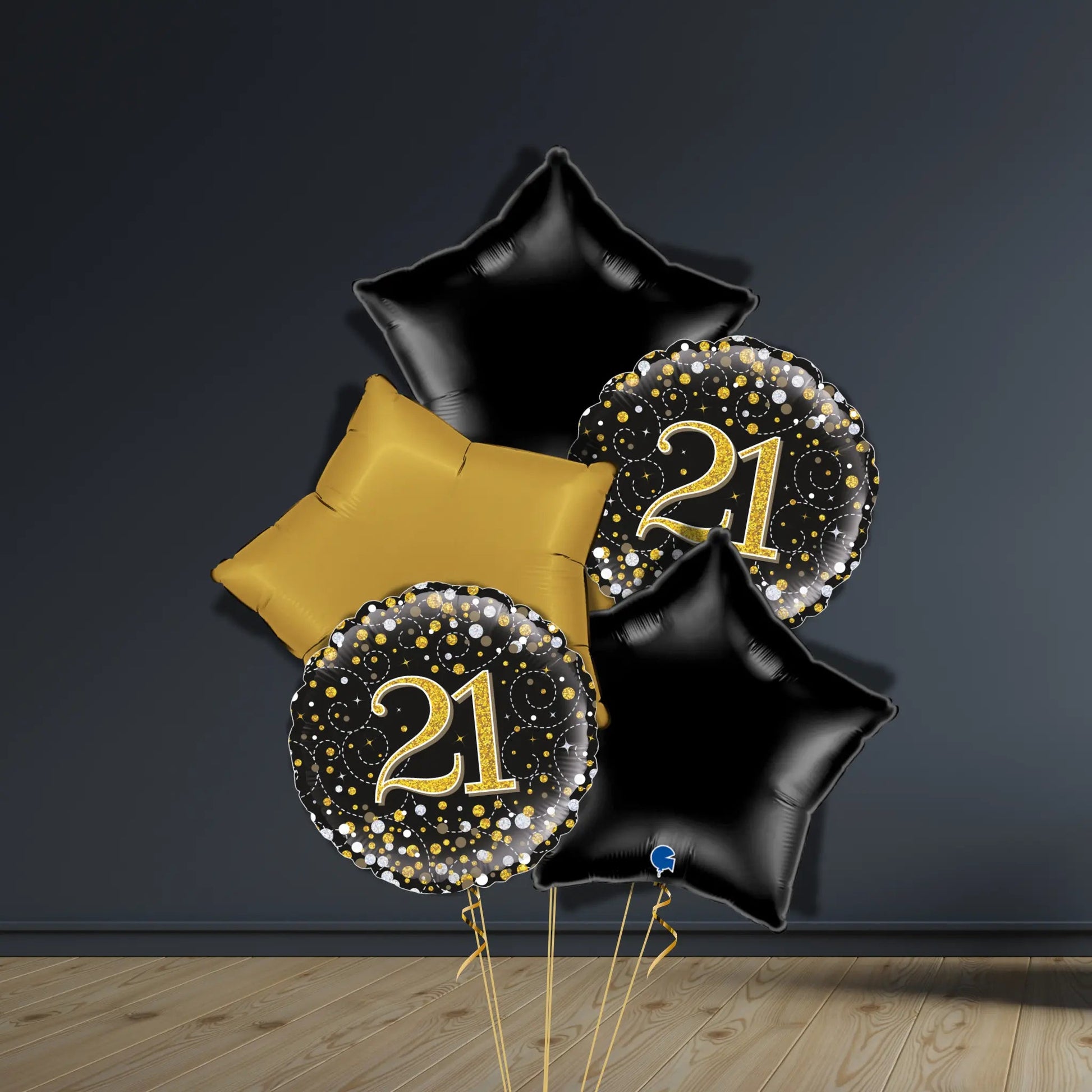 21st Birthday Balloon Package | Black & Gold Stars & Helium