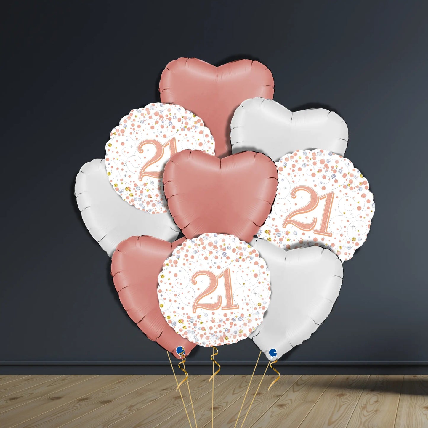 21st Birthday Balloon Package | Rose Gold Hearts, Helium | The Party Hut Cheltenham