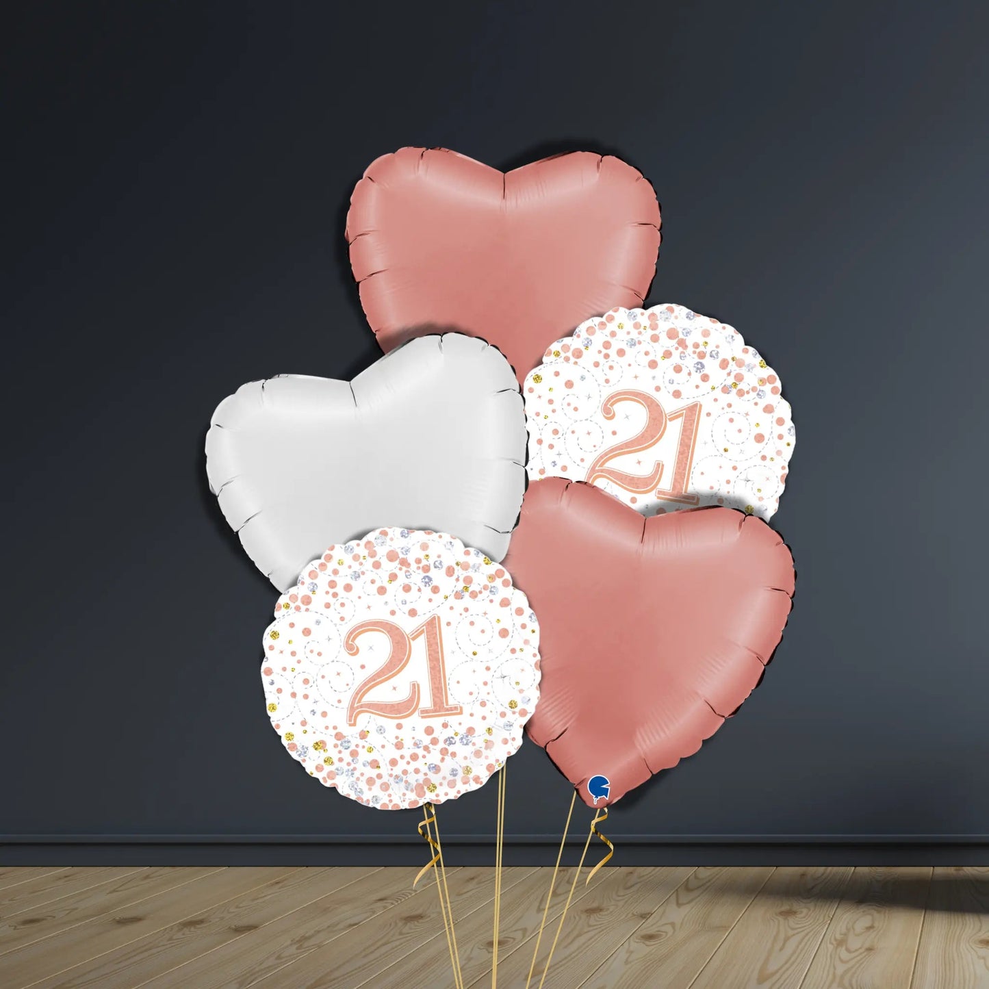 21st Birthday Balloon Package | Rose Gold Hearts, Helium | The Party Hut Cheltenham