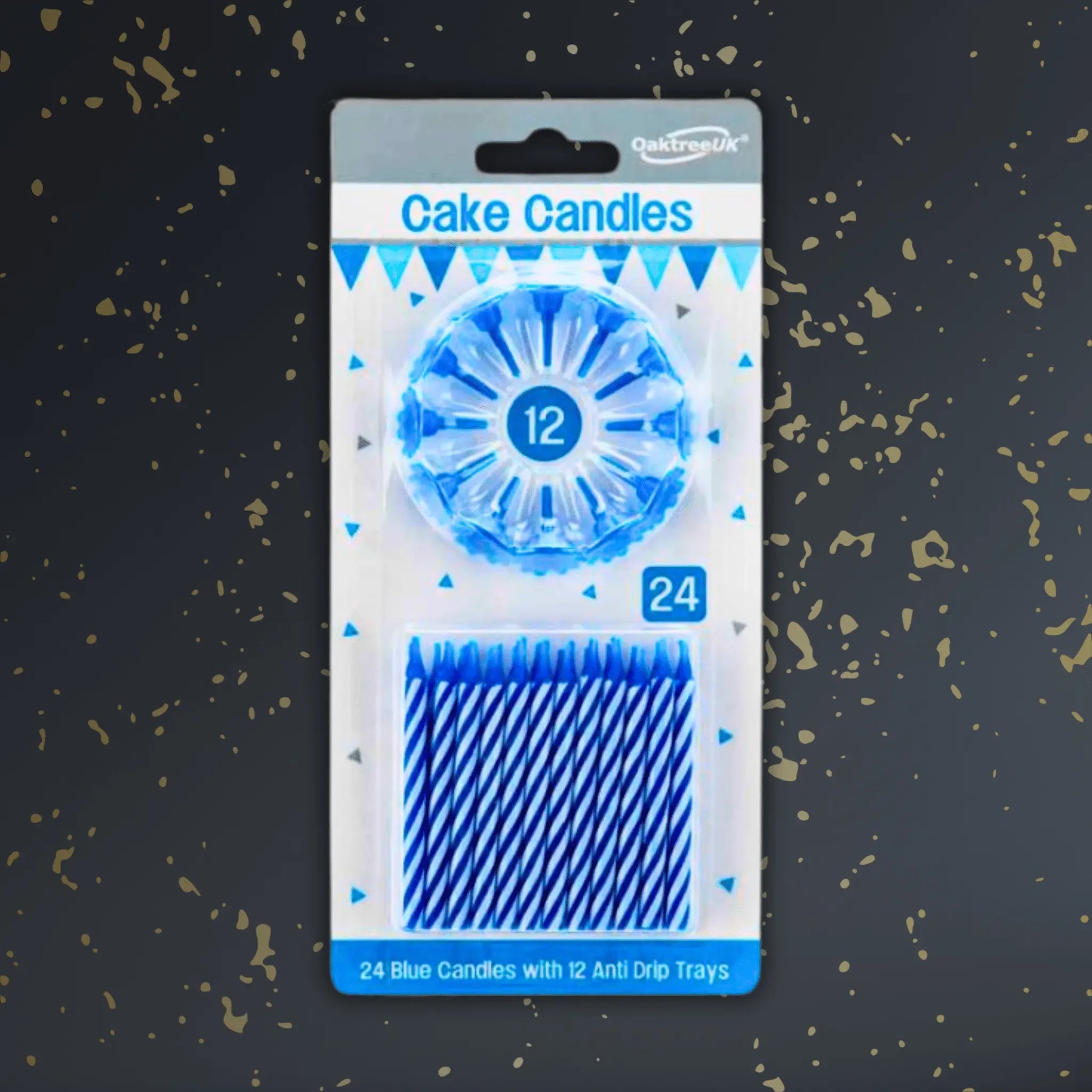 24 Blue Spiral Cake Candles with 12 Holders – Party Cake Essentials