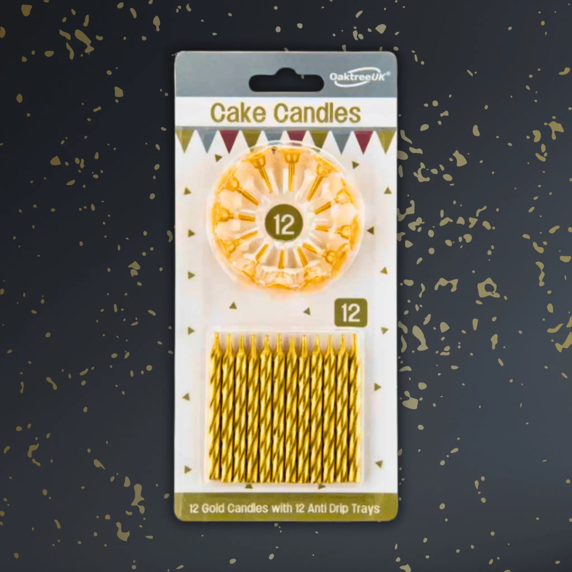 24 Metallic Gold Spiral Cake Candles with 12 Holders – Luxurious Party Essentials