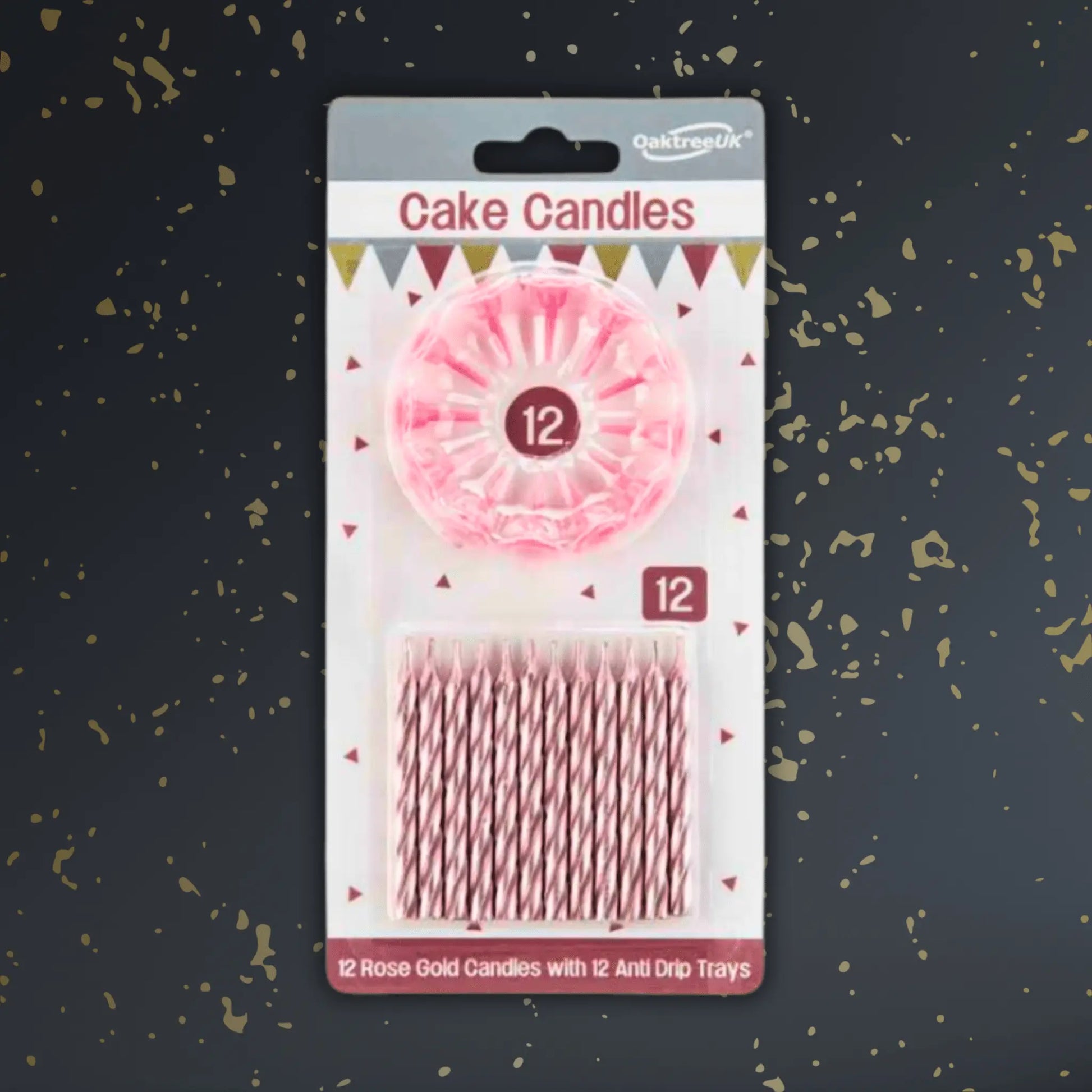 24 Metallic Rose Gold Spiral Cake Candles with 12 Holders – Elegant Party Essentials