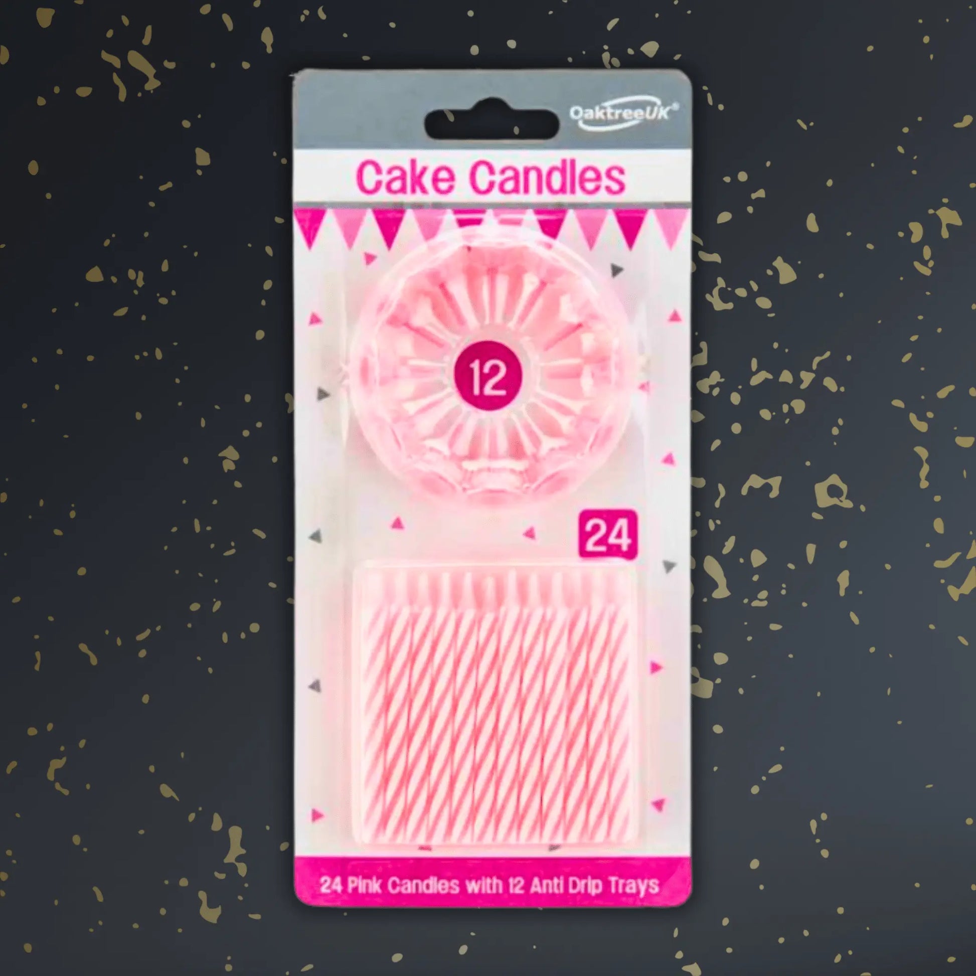 24 Pink Spiral Cake Candles with 12 Holders – Birthday Party Essentials