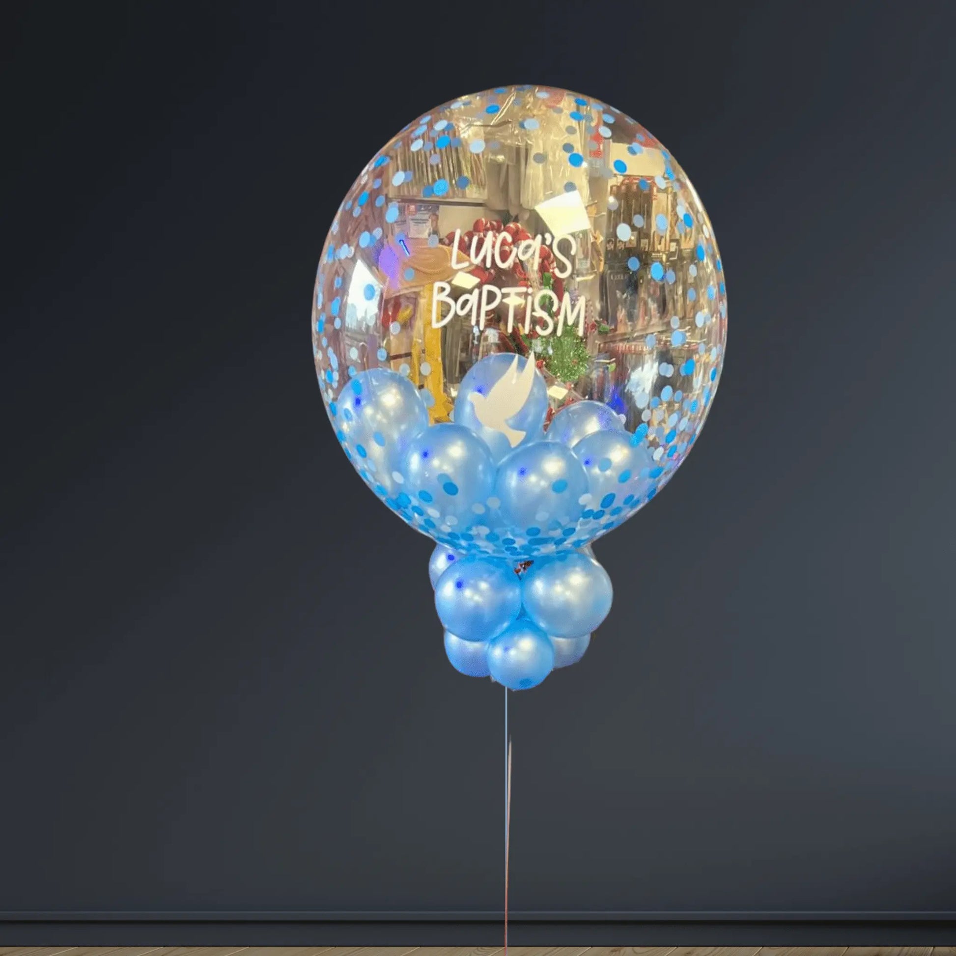 🎈 24" Blue Confetti Dots Deco Bubble Balloon – Personalised & Elegant ✨