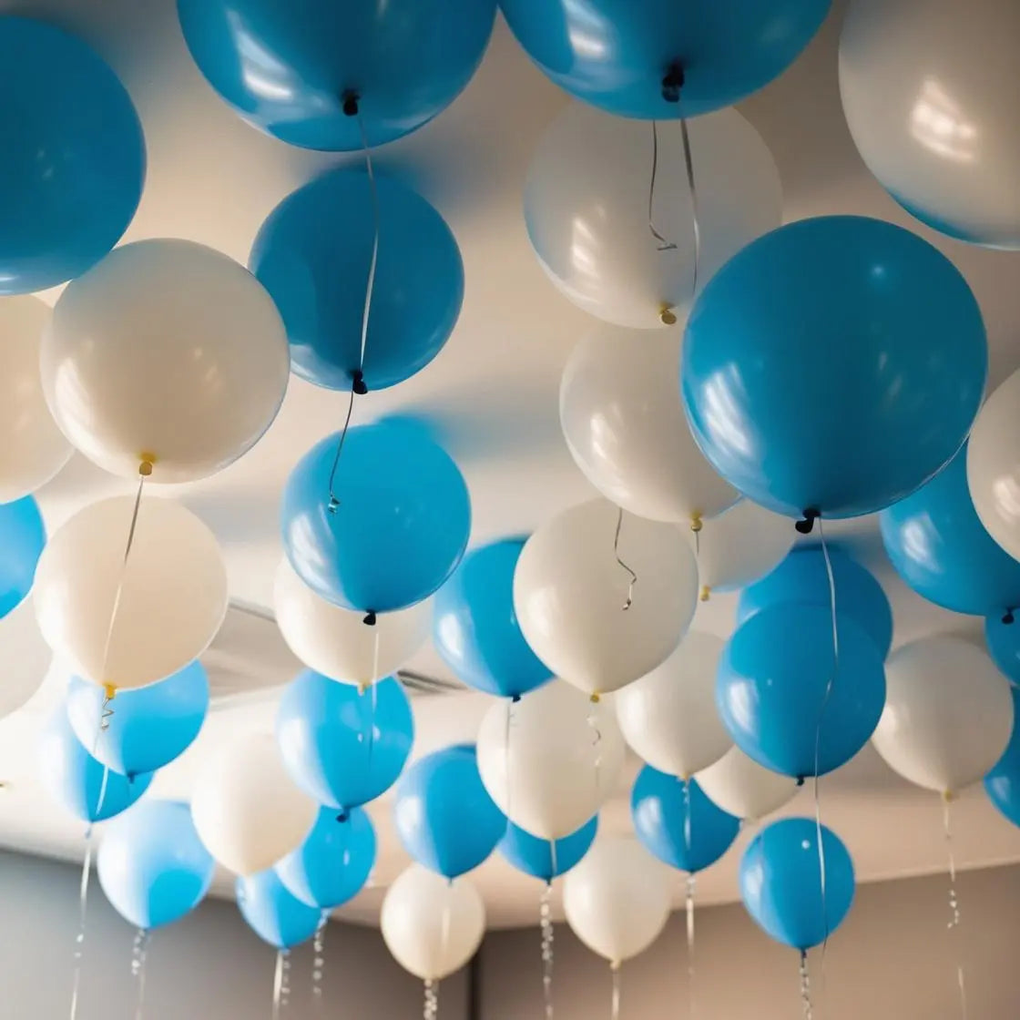 25 Blue and White Helium Ceiling Balloons