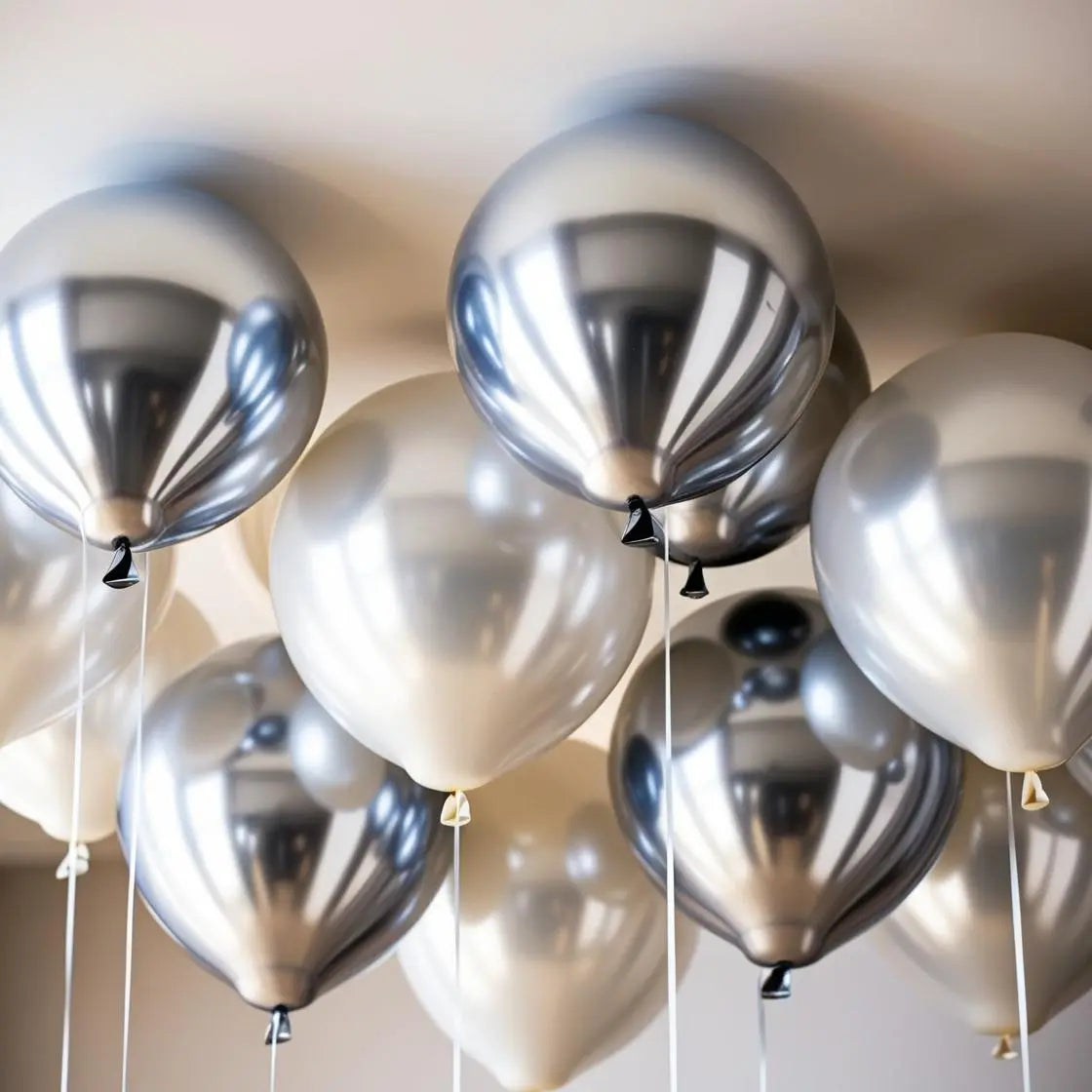 25 Silver and White Helium Ceiling Balloons
