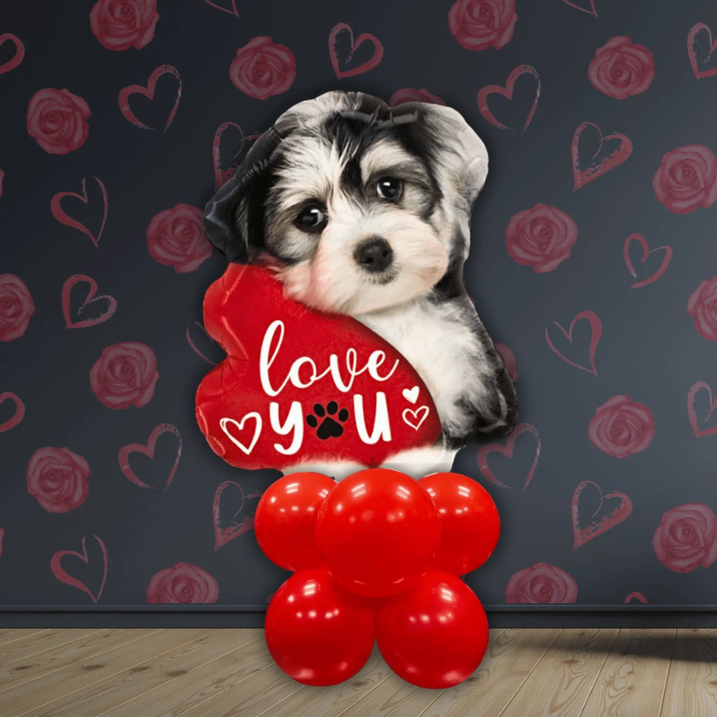 29" I Woof You Puppy Balloon Stack – Single or with Heart Balloon Bouquet | The Party Hut