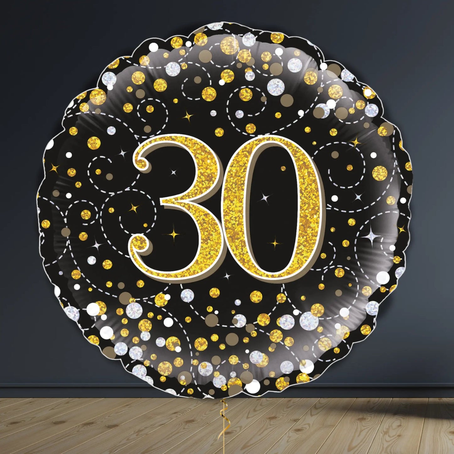 30th Birthday Balloon Package | Black & Gold Hearts, Helium | The Party Hut Cheltenham
