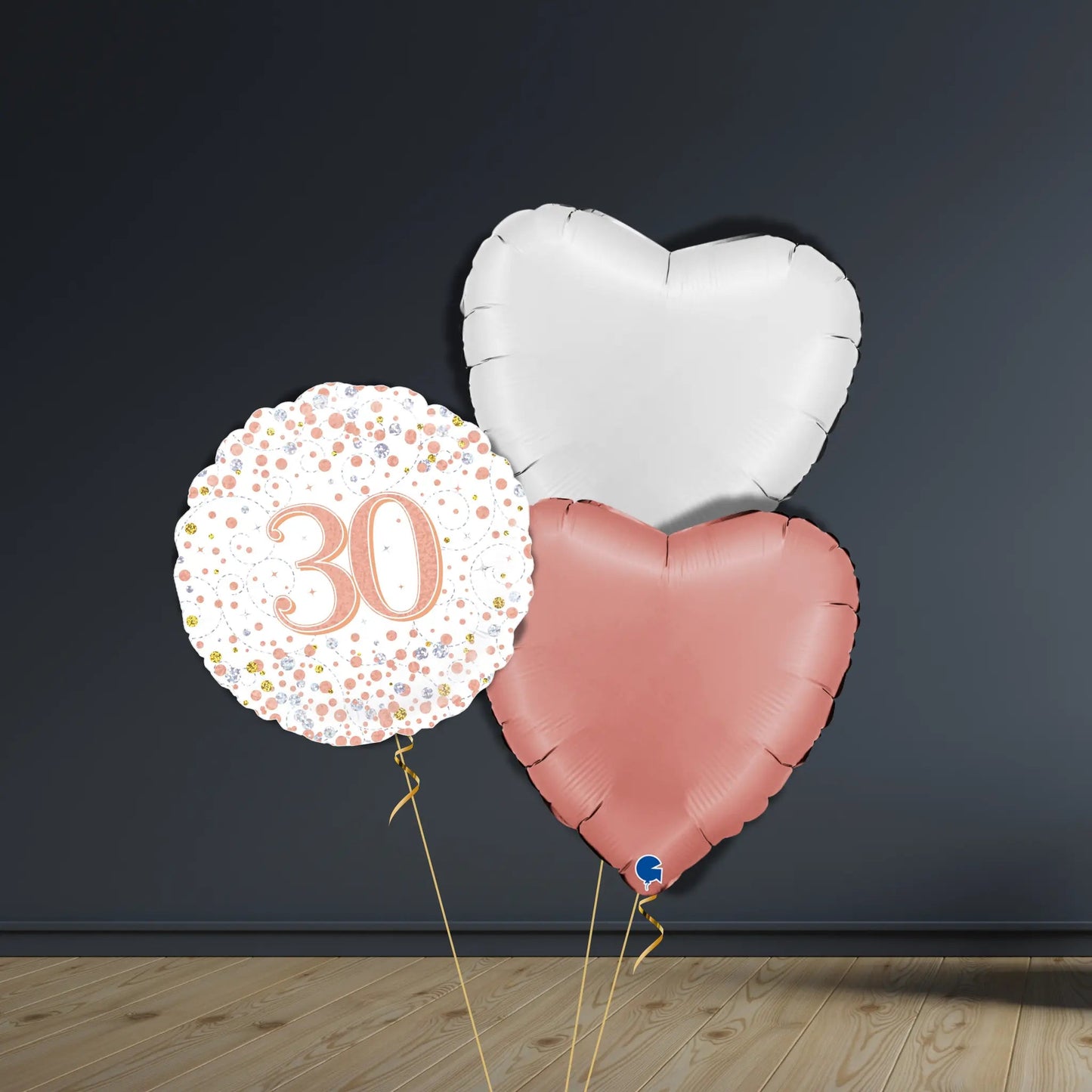 30th Birthday Balloon Package | Rose Gold Hearts, Helium | The Party Hut Cheltenham
