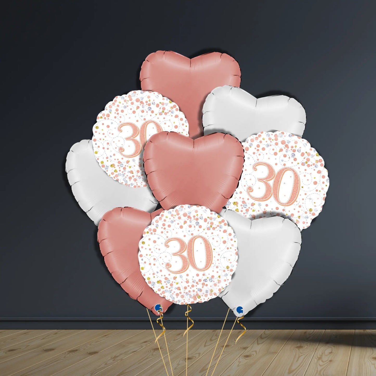 30th Birthday Balloon Package | Rose Gold Hearts, Helium | The Party Hut Cheltenham