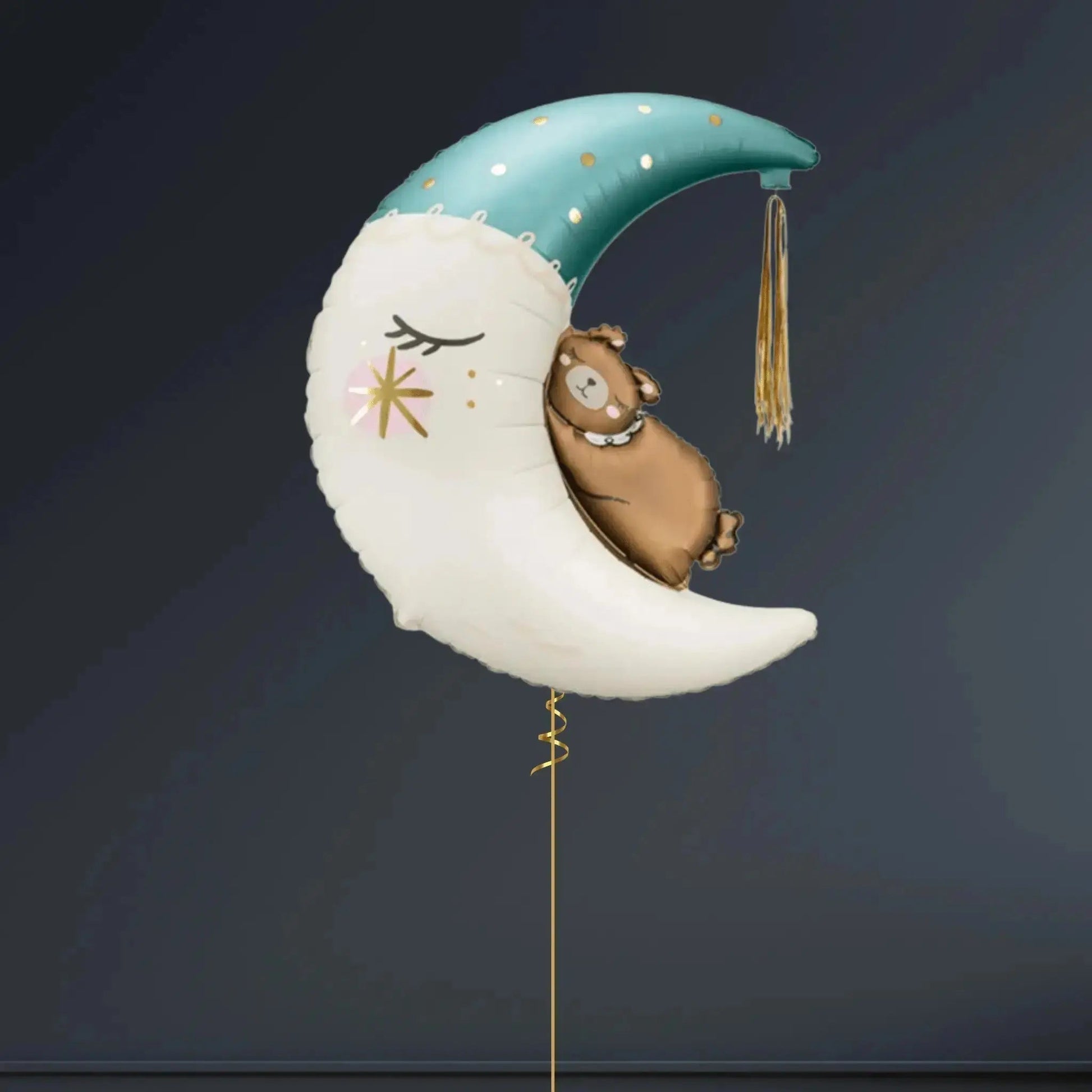 🧸 34" Blue Teddy Bear on the Moon Foil Balloon – A Magical Baby Celebration 🎈✨