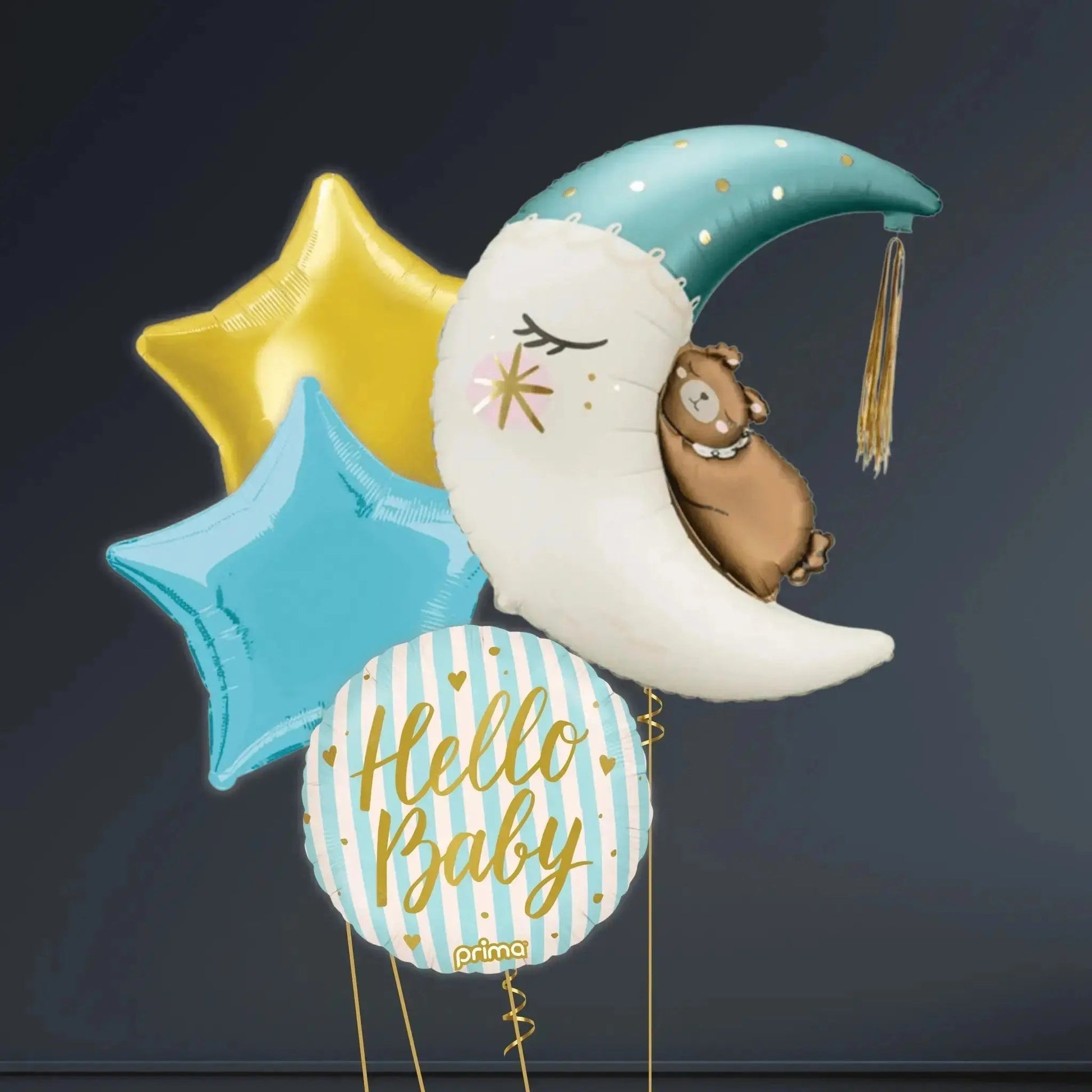 🧸 34" Blue Teddy Bear on the Moon Foil Balloon – A Magical Baby Celebration 🎈✨