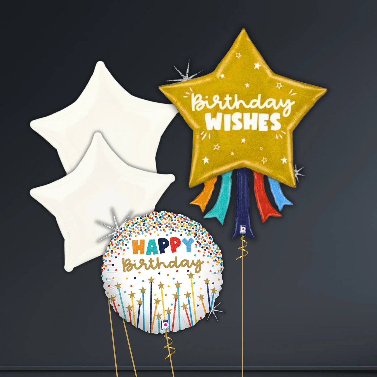 36'' Birthday Wishes Star Balloon with Ribbon Tassels – Party Perfection | The Party Hut