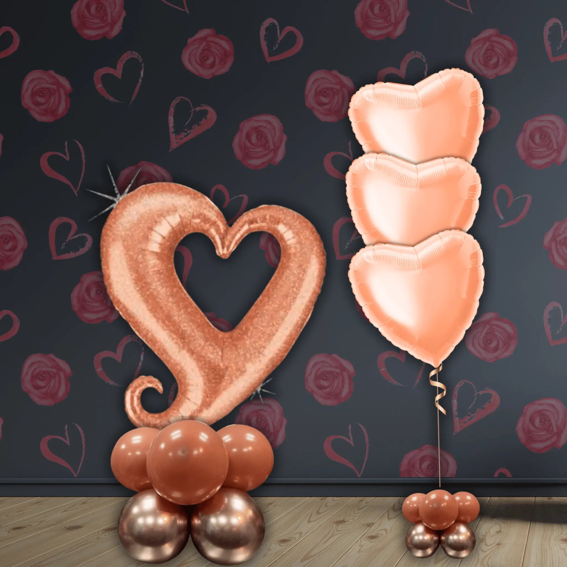 Rose Gold Open Heart Balloon Stack