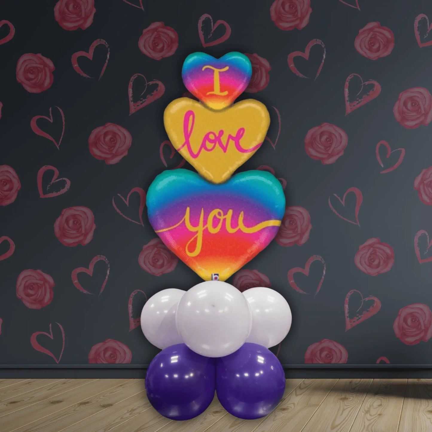 40" I Love You Rainbow Foil Balloon Stack – Single or with Heart Balloon Bouquet | The Party Hut
