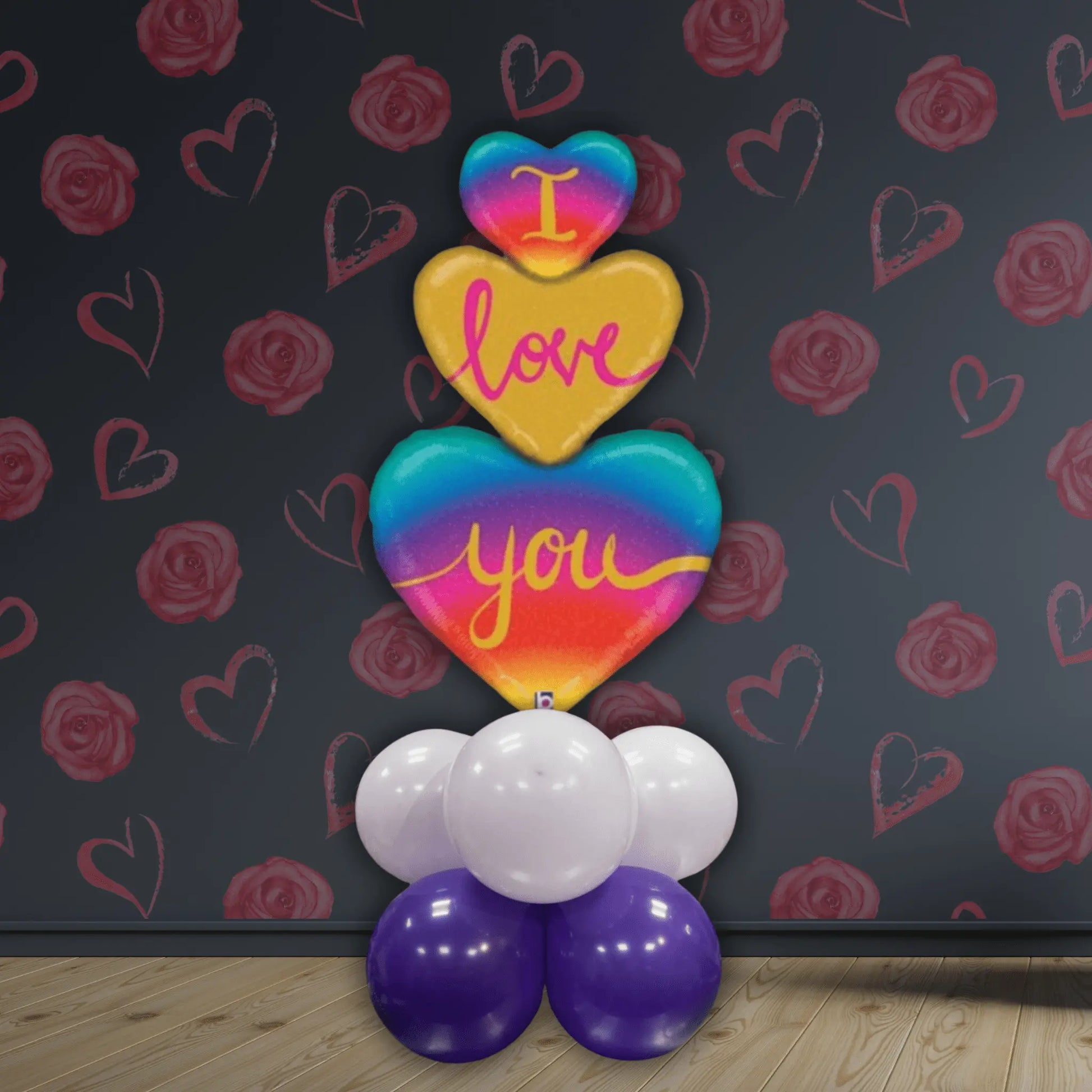 I Love You Rainbow Balloon Stack – 5ft Air-Filled Floor Display