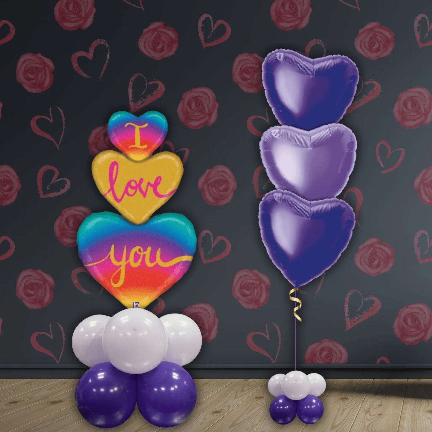 40" I Love You Rainbow Foil Balloon Stack – Single or with Heart Balloon Bouquet | The Party Hut