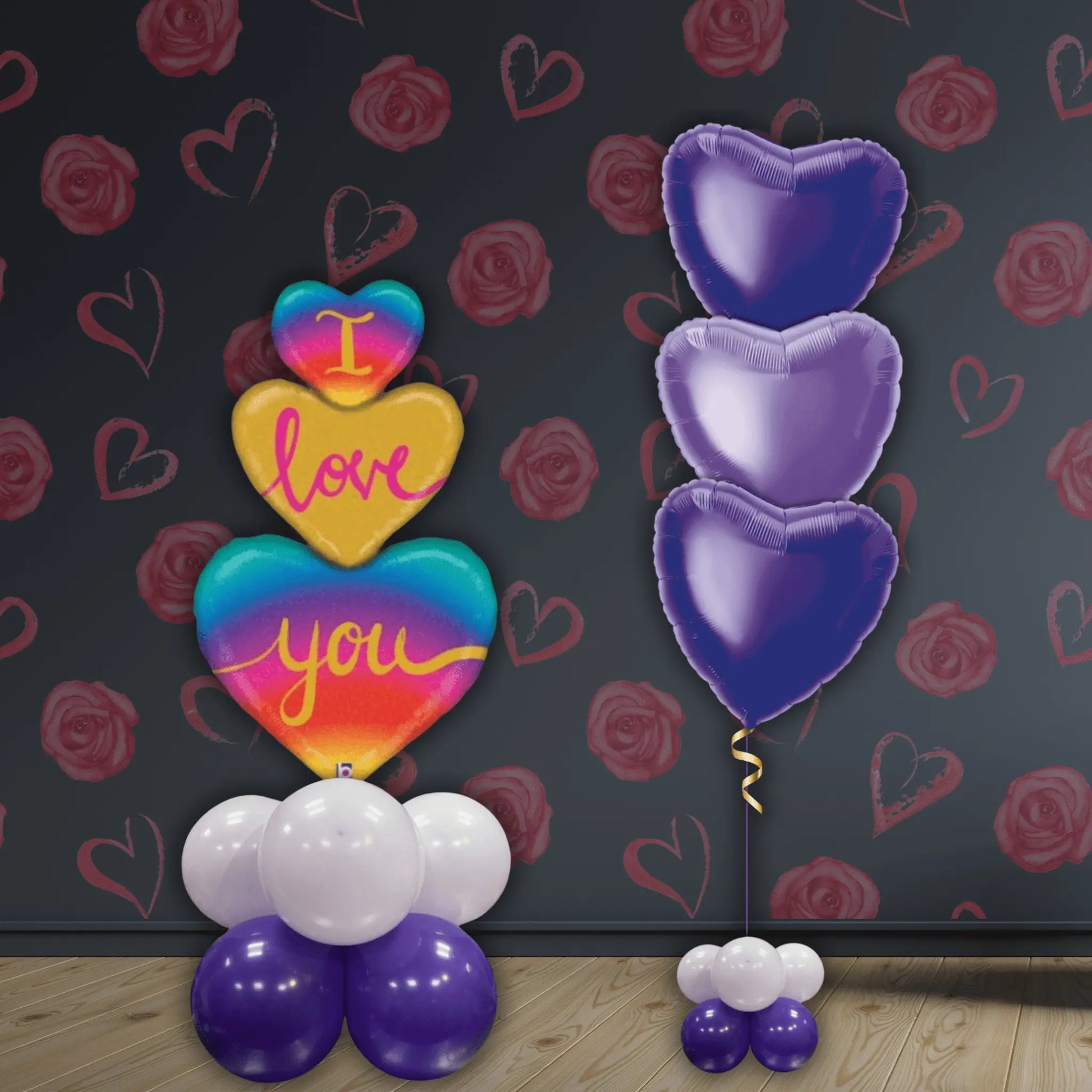 I Love You Rainbow Balloon Stack – 5ft Air-Filled Floor Display