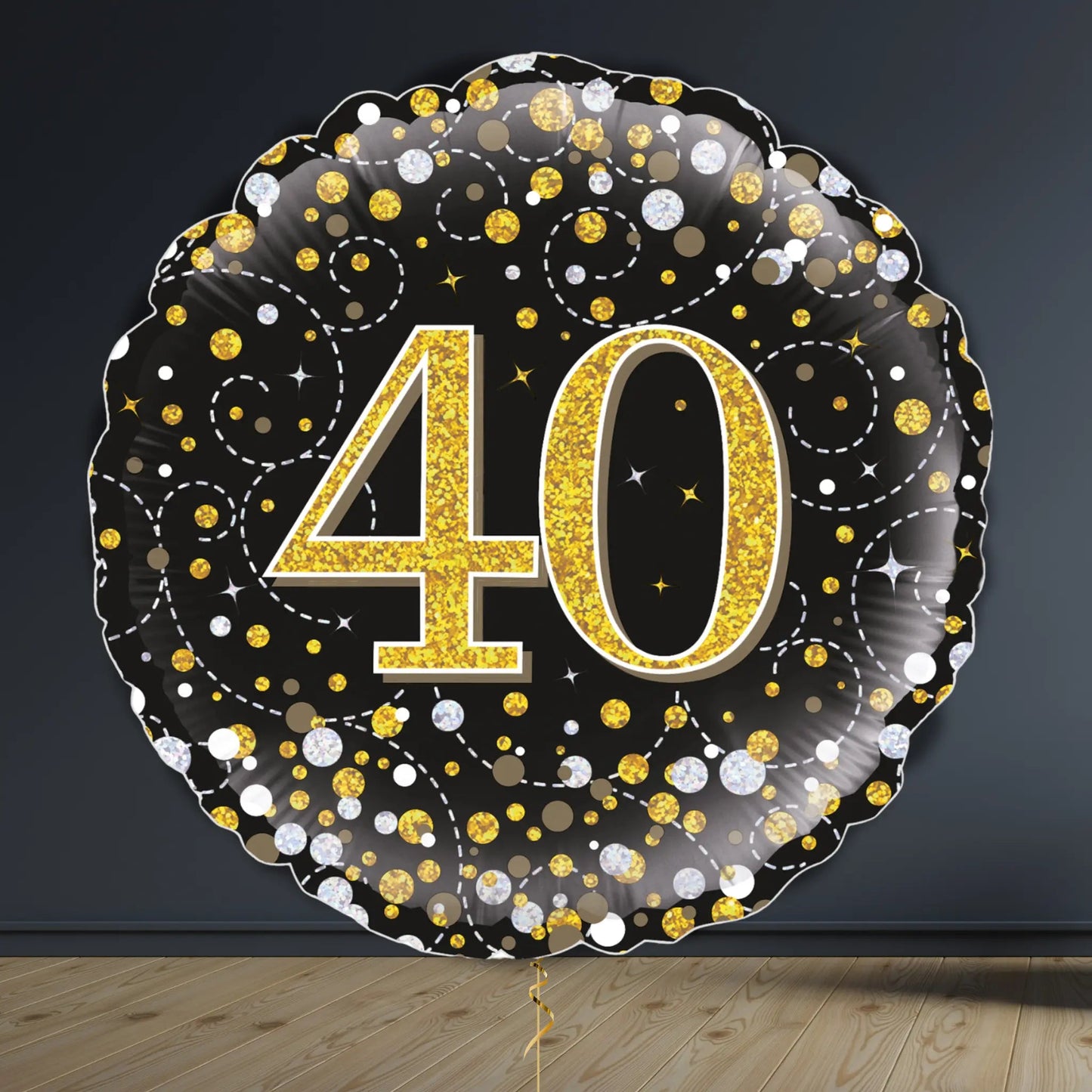 40th Birthday Balloon Package | Black & Gold Hearts, Helium | The Party Hut Cheltenham
