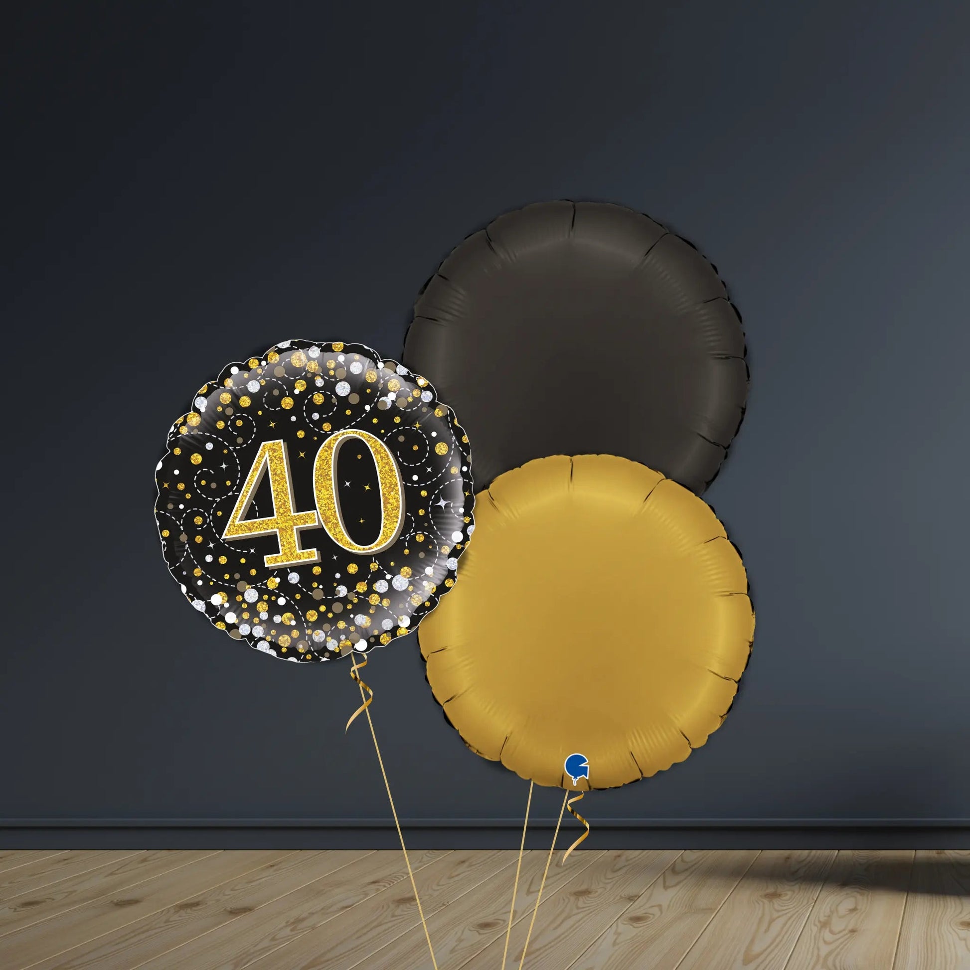 40th Birthday Balloon Package | Black & Gold Rounds, Helium
