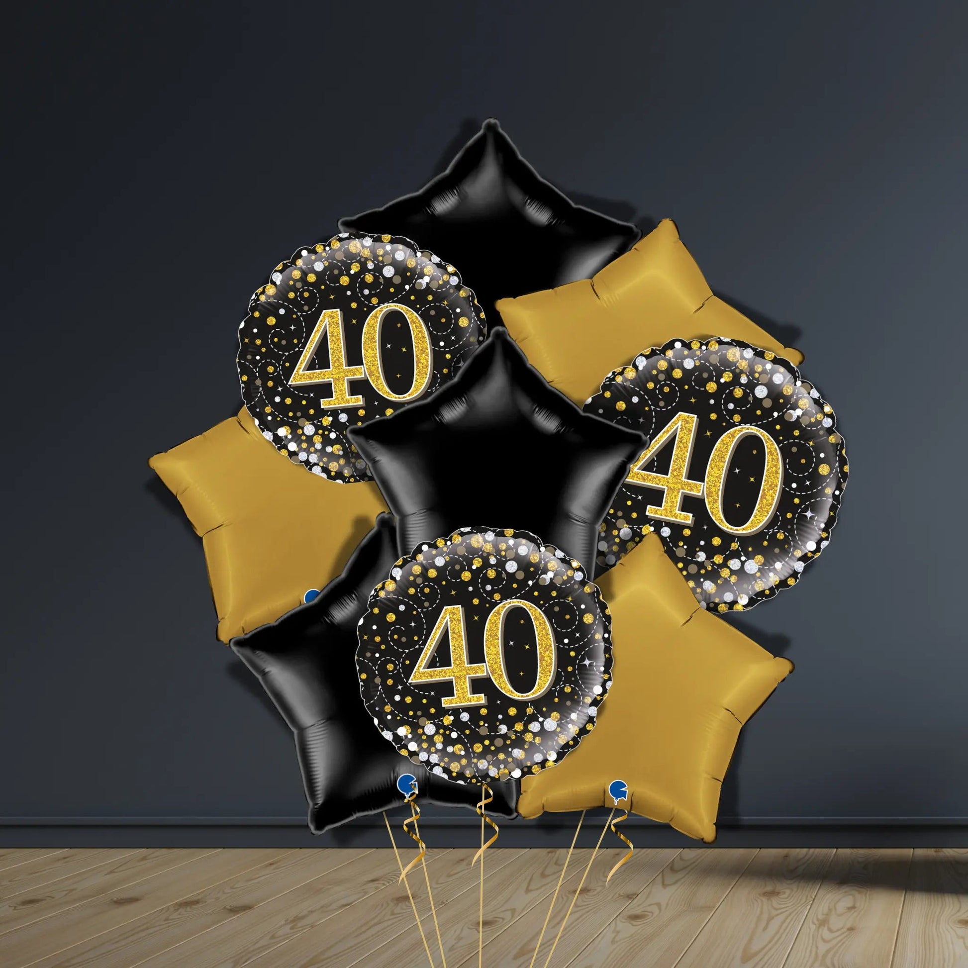 40th Birthday Balloon Package | Black & Gold Stars & Helium